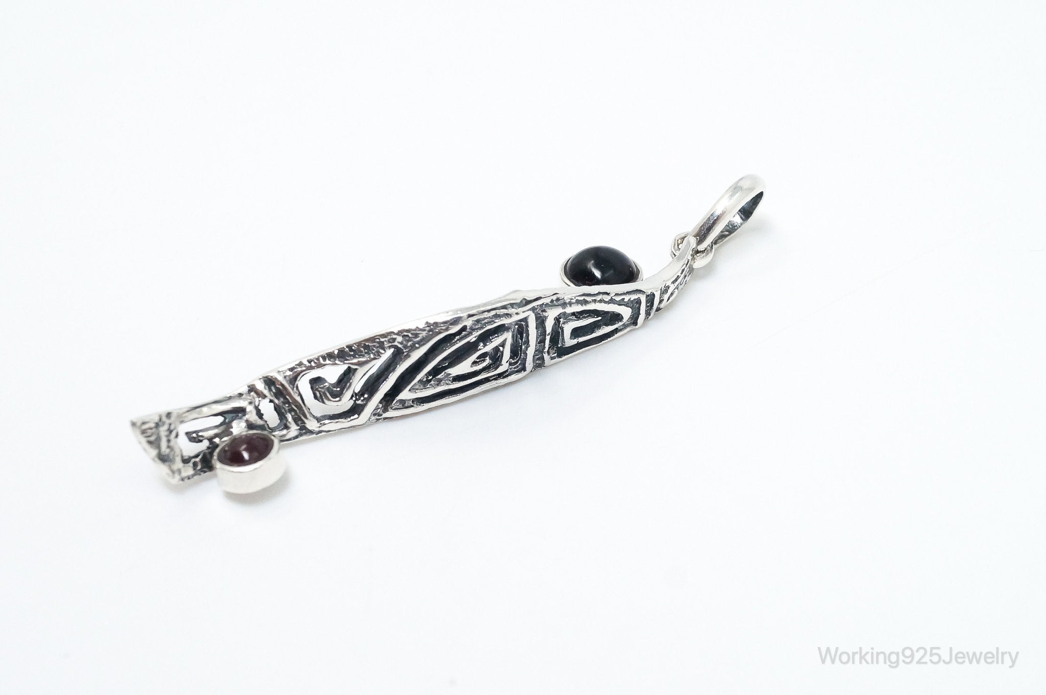 Unique Designer KARA Black Onyx Ruby Sterling Silver Necklace Pendant