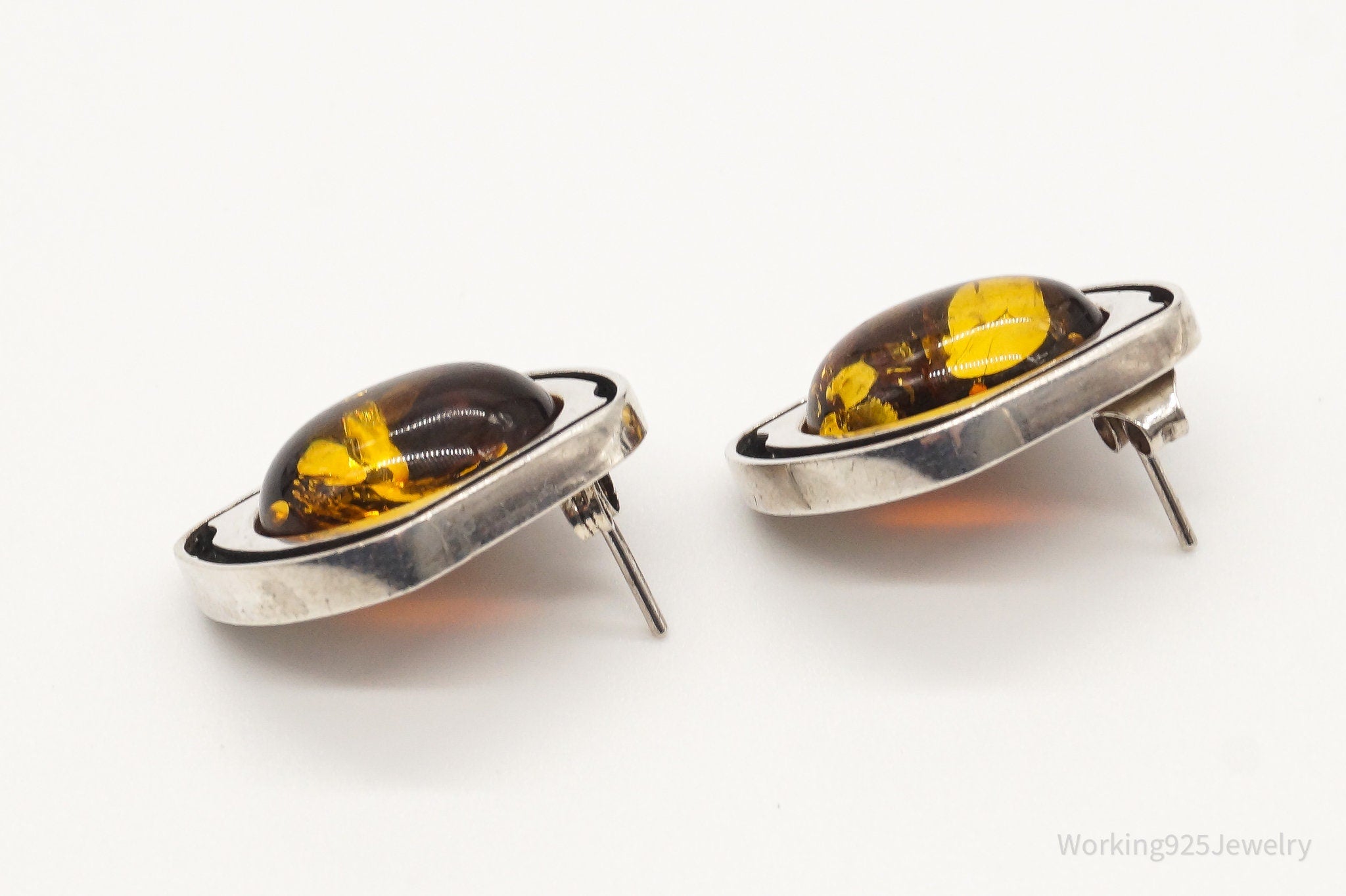 Vintage Amber Modernist Sterling Silver Earrings