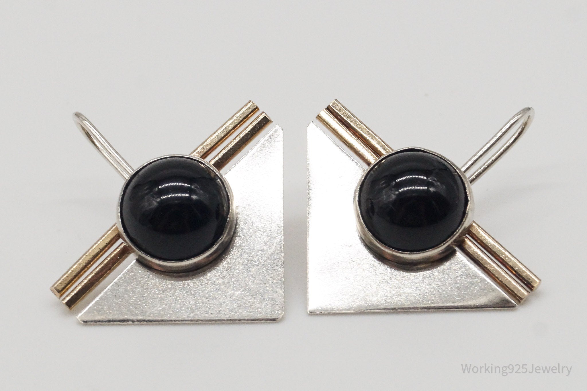 Vintage Black Onyx Gold Filled Sterling Silver Earrings