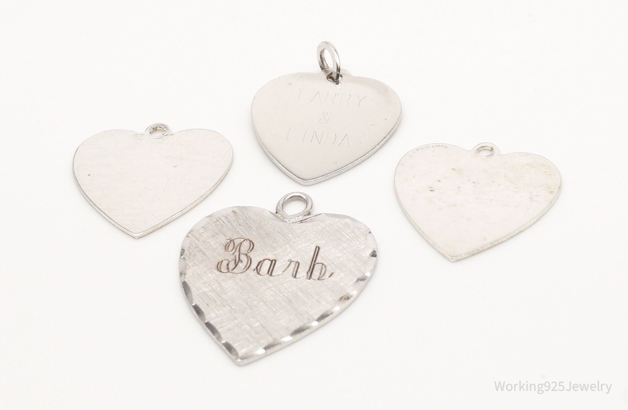 Vintage Antique Flat Hearts Sterling Silver Charms Set Lot