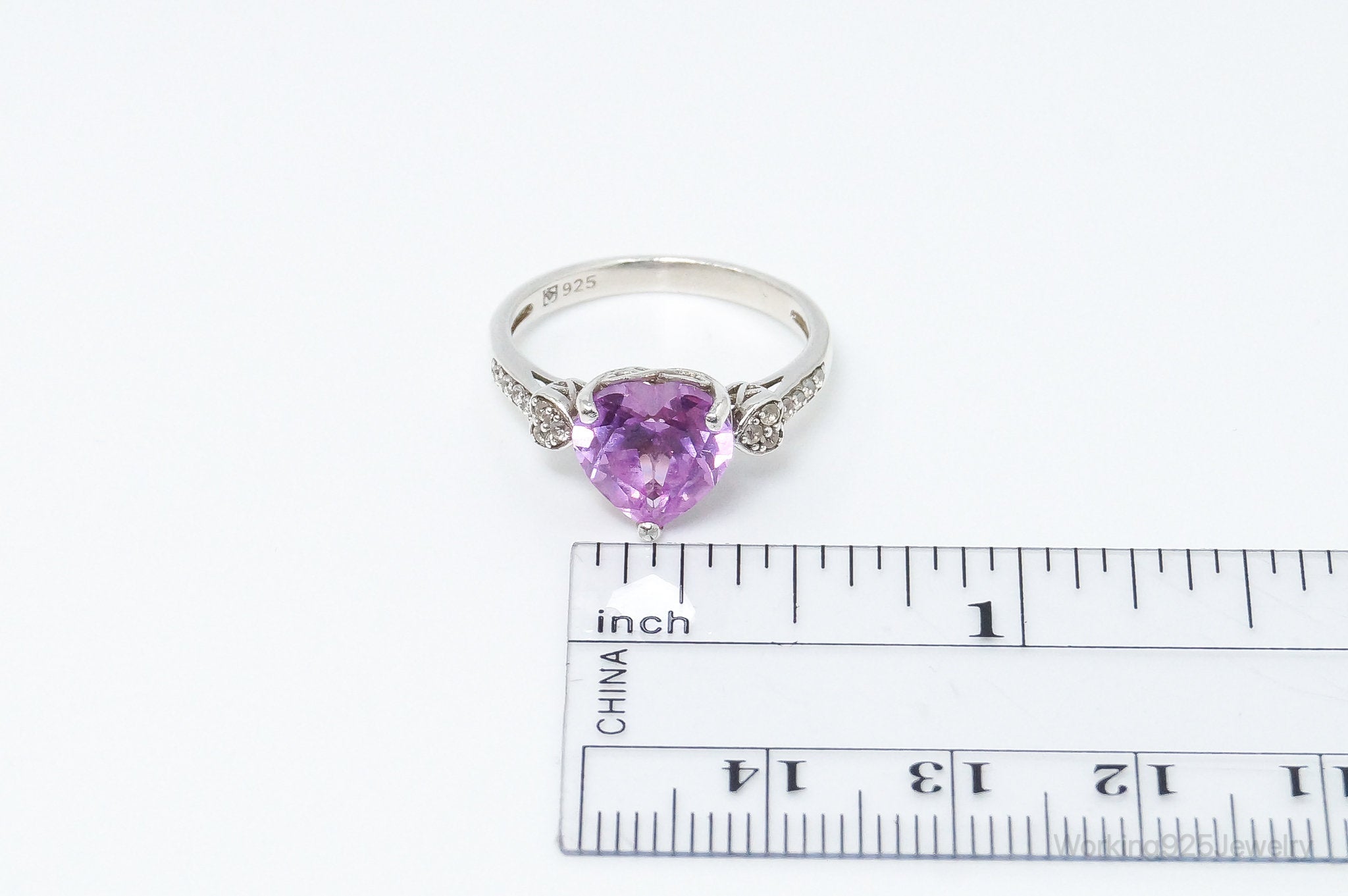 Pink Topaz Cubic Zirconia Heart Sterling Silver Ring - SZ 6.75