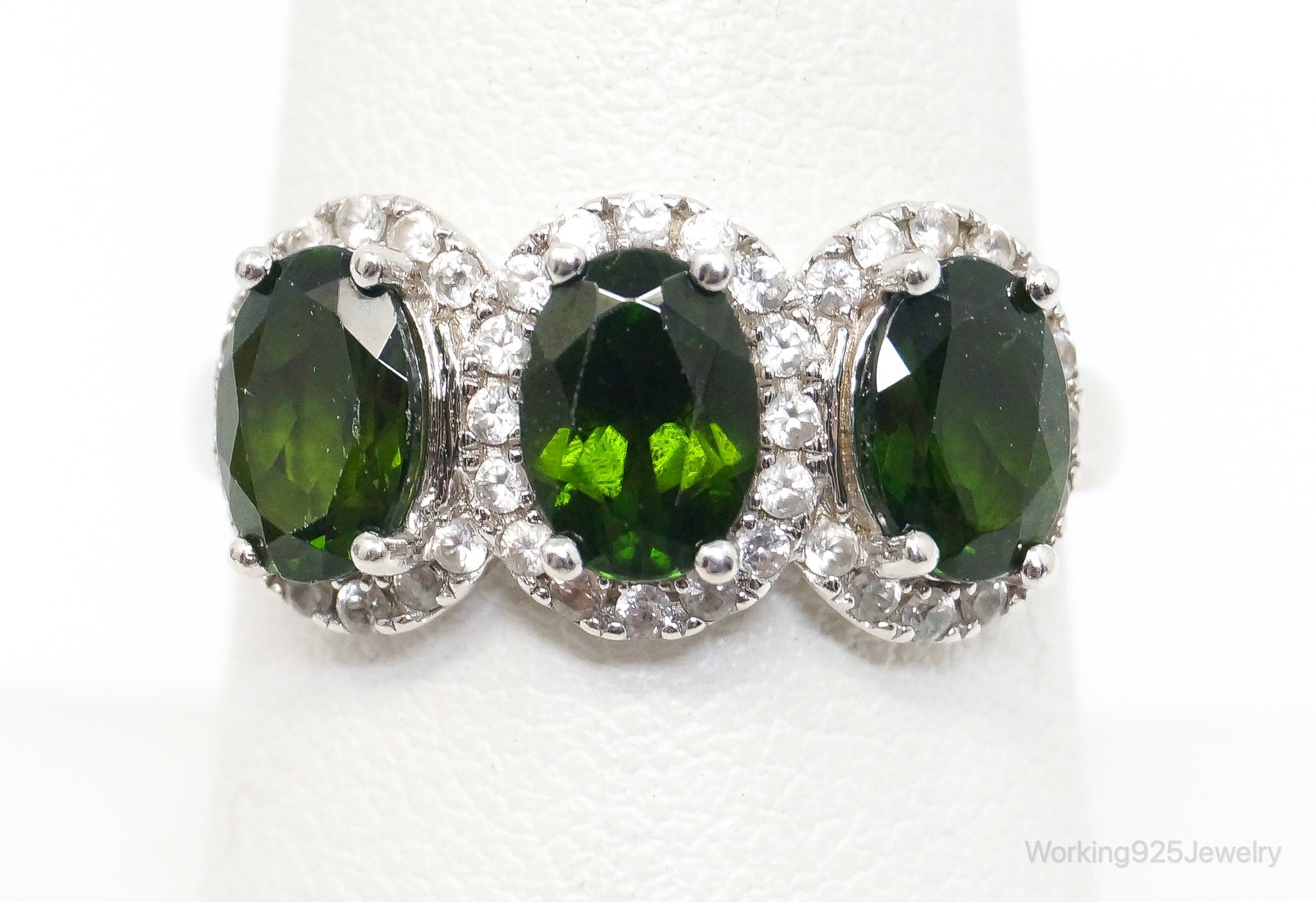 Vintage Designer Peridot Cubic Zirconia Sterling Silver Ring - Size 8.25