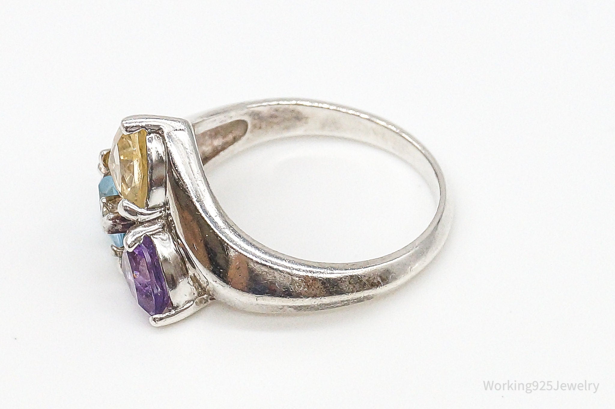 Amethyst Blue Topaz Citrine Sterling Silver Ring - Size 7