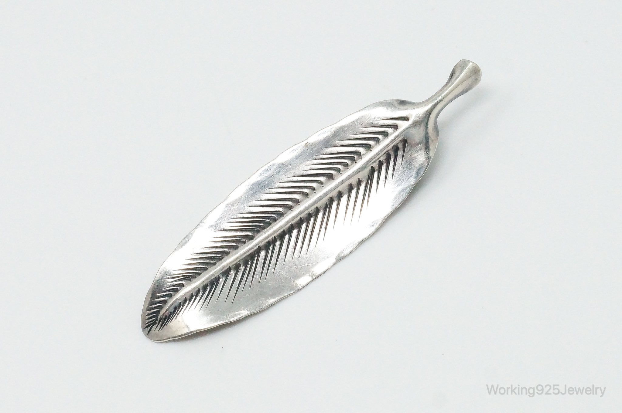 Vintage Designer NYE Modernist Feather Sterling Silver Brooch Pin