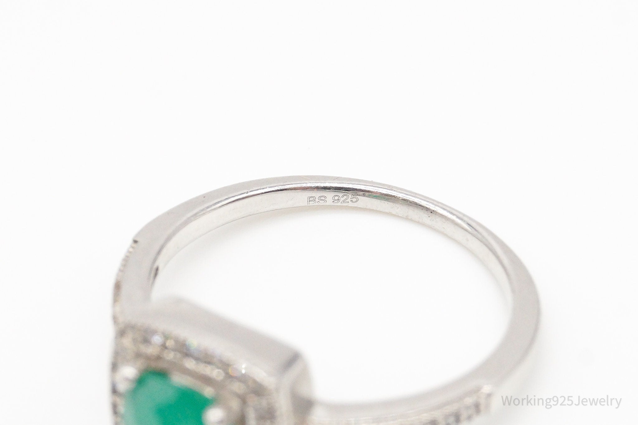 Designer BS Green Chalcedony Cubic Zirconia Sterling Silver Ring - Size 7