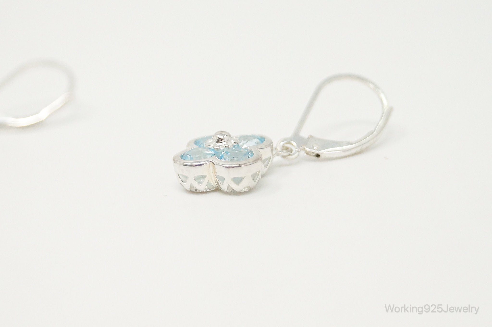 Designer Blue Topaz Flowers Sterling Silver Earrings