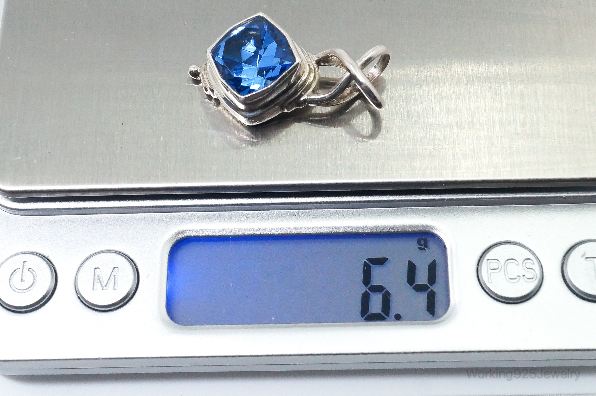 Vintage Bali Designer SARDA Blue Topaz Sterling Silver Pendant