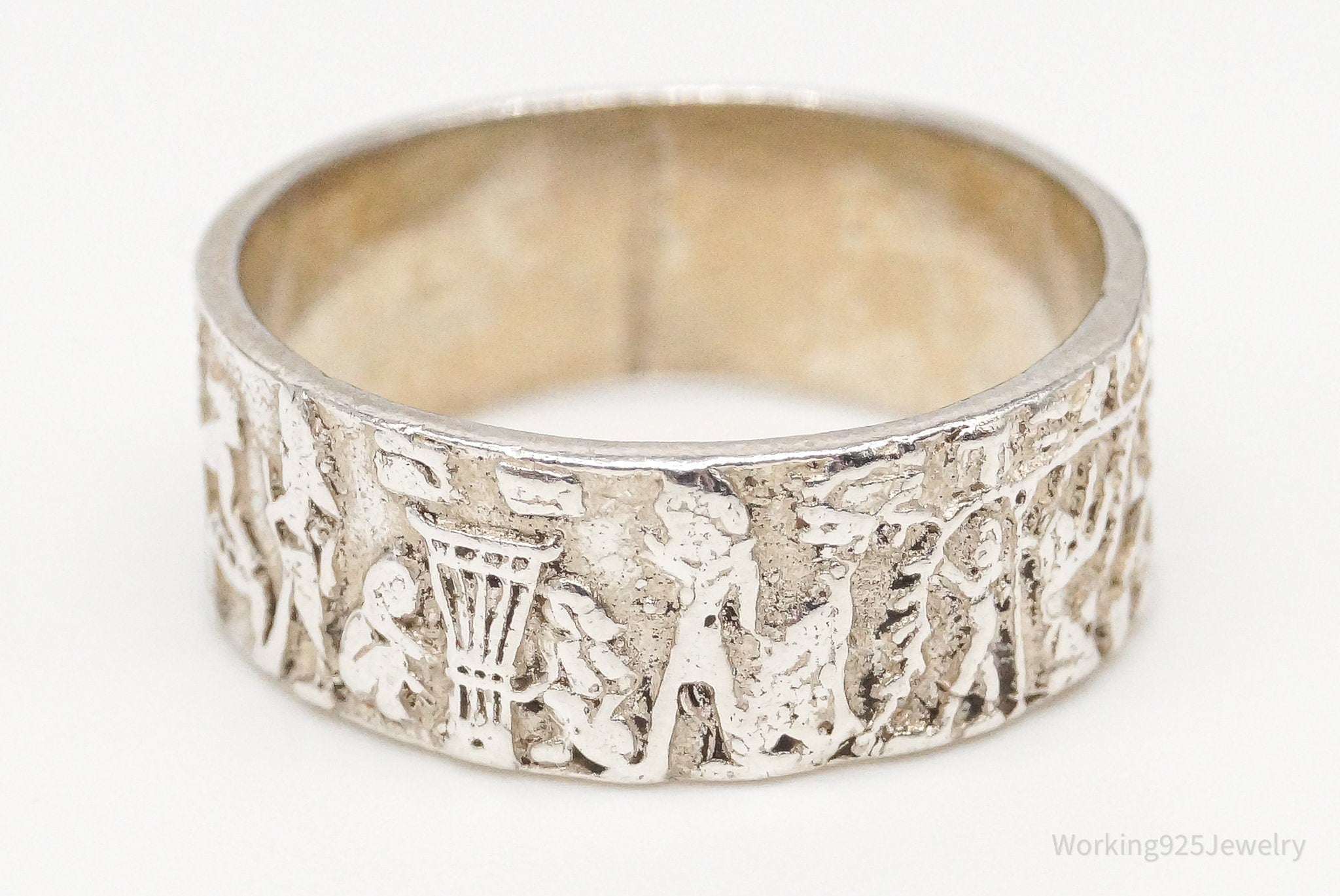 Vintage Hieroglyphic Sterling Silver Band Ring - Size 4.75