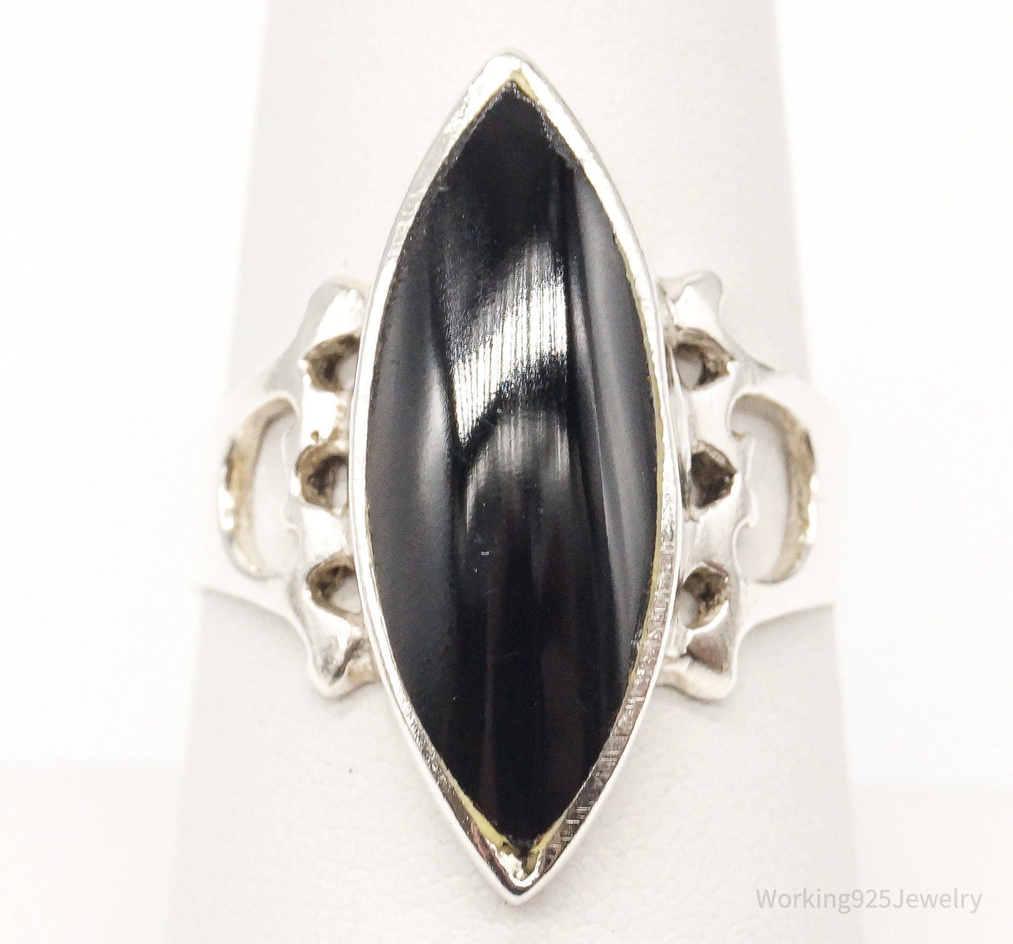 Vintage Black Onyx Sterling Silver Ring - Size 7.75