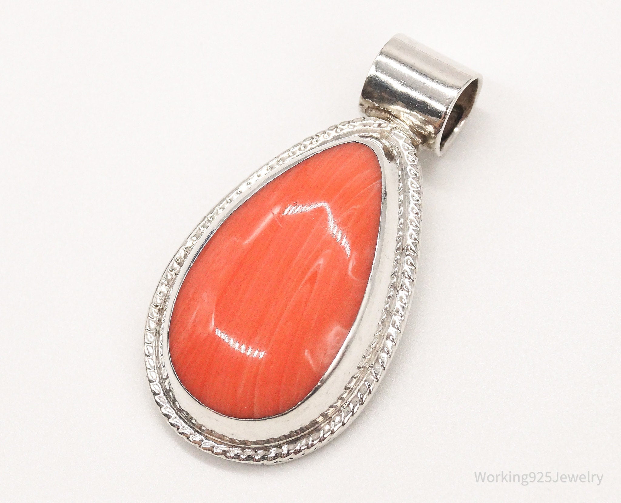 Large Vintage Mexico Coral Sterling Silver Pendant