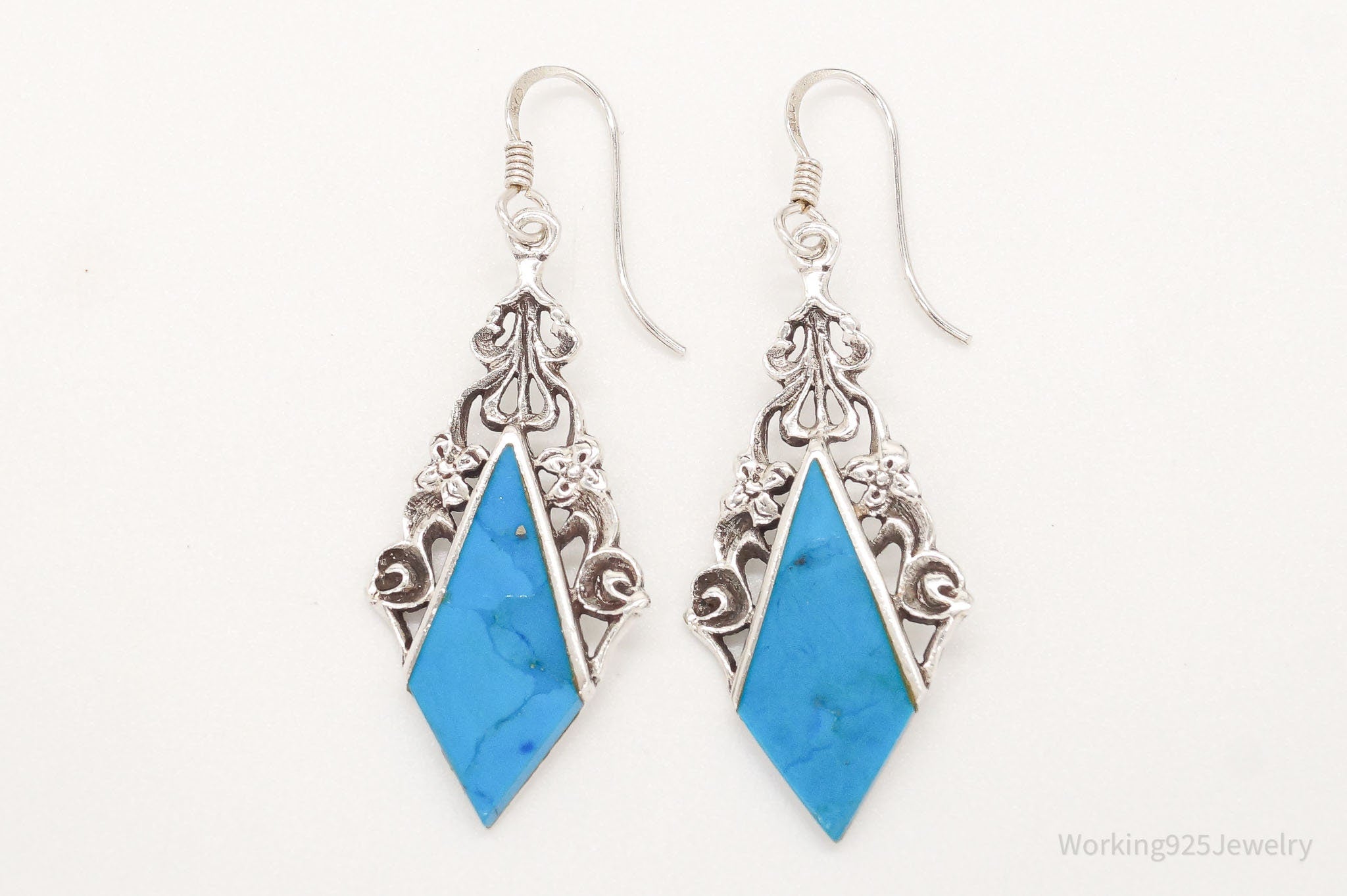 Vintage Blue Turquoise Sterling Silver Earrings