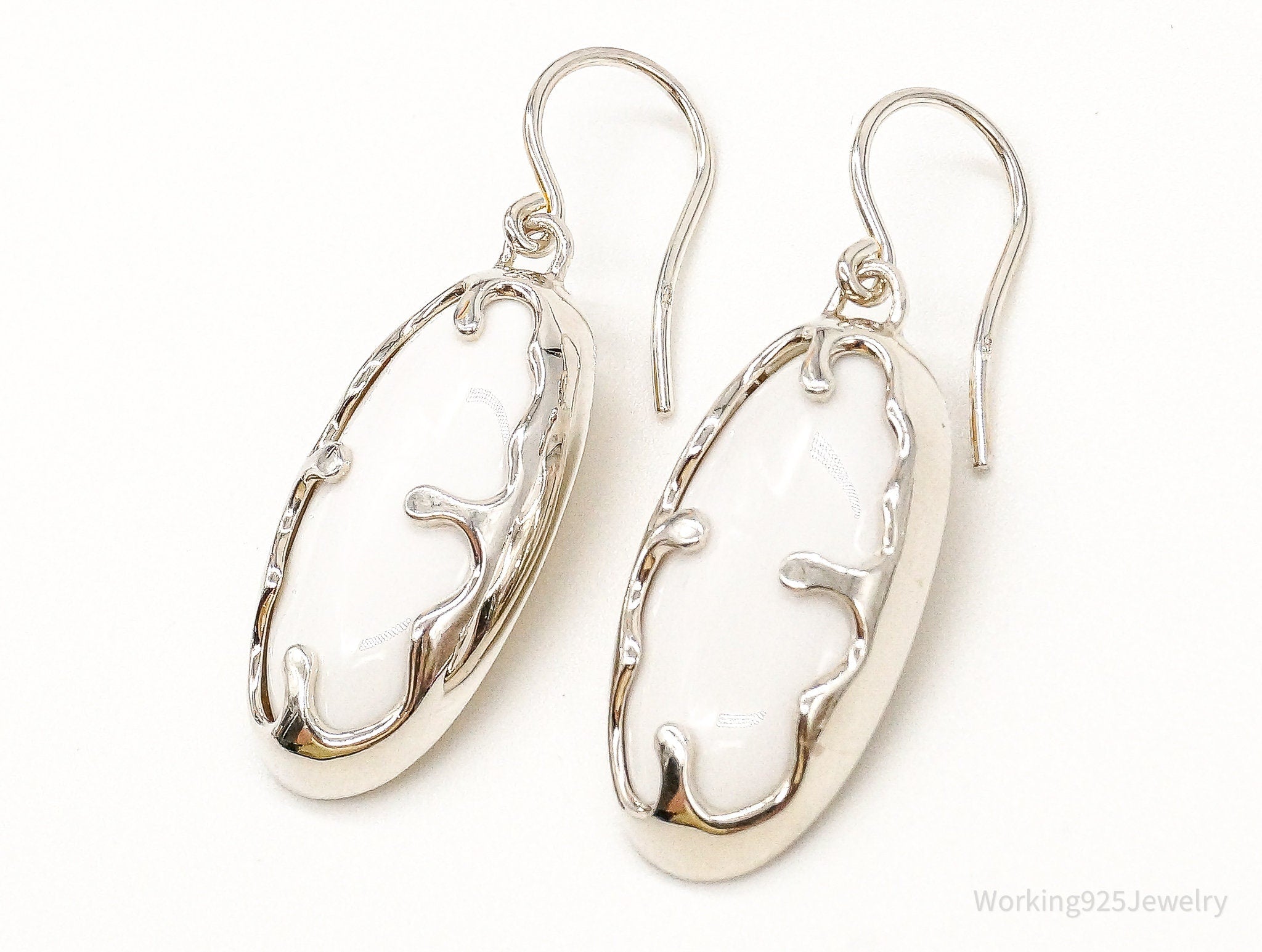 Designer RLM Studio White Agate Brass Sterling Silver Earrings