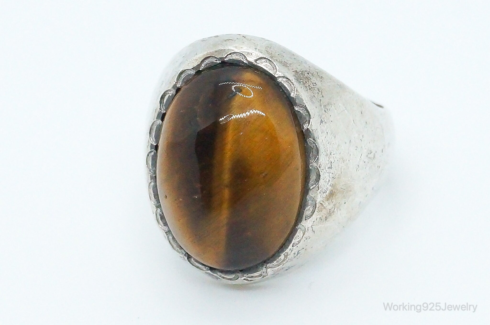 Vintage Designer WM Co Tigers Eye Sterling Silver Ring - Size 9.25