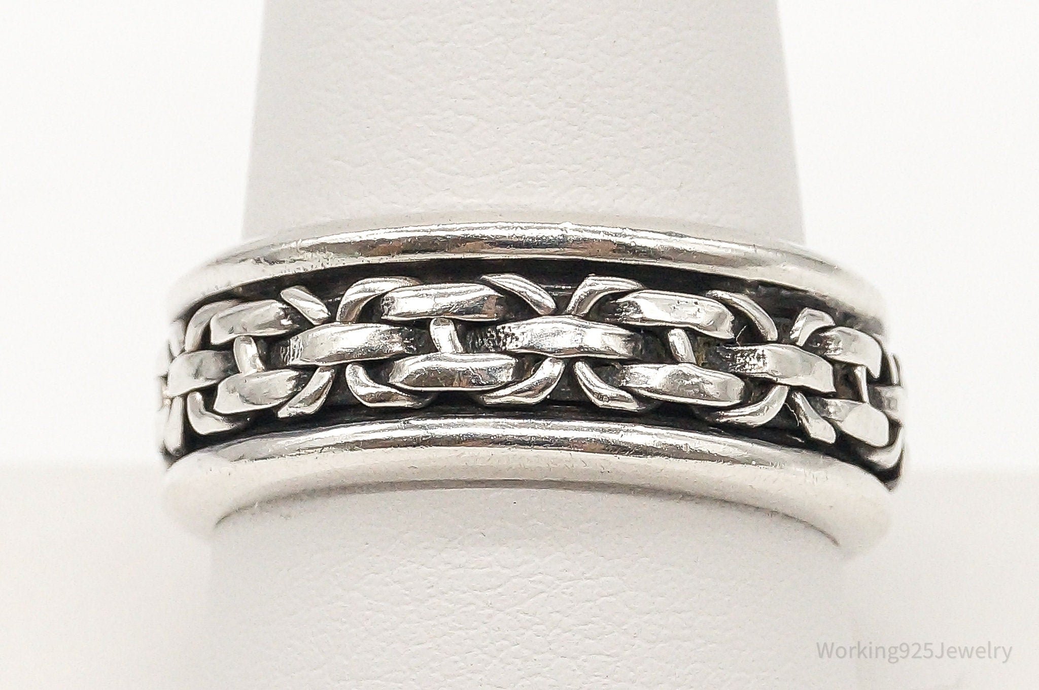 Vintage Chainlink Sterling Silver Spinner Ring - Size 10.25