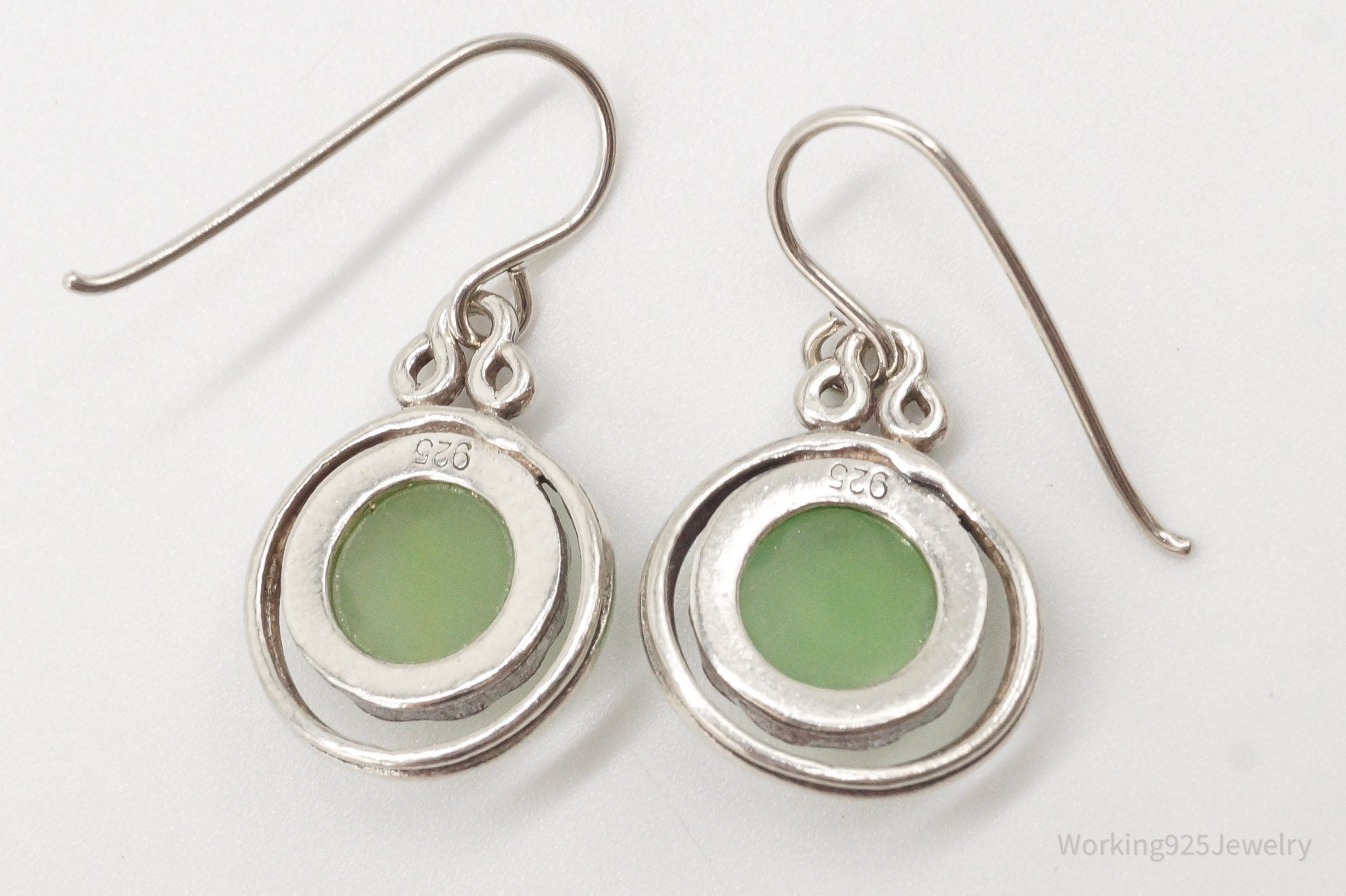 Vintage Green Chalcedony Sterling Silver Earrings