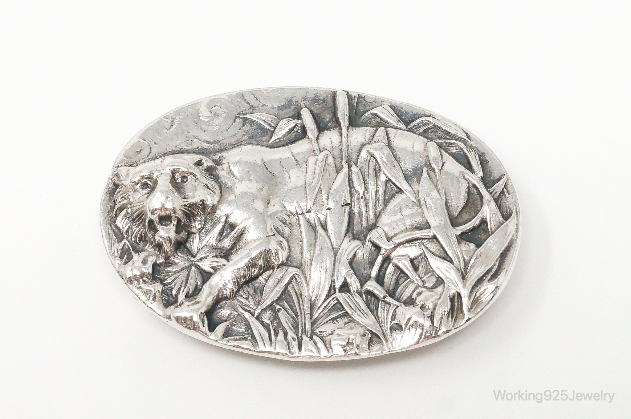 Vintage Jungle Tiger Sterling Silver Money Tie Money Clip