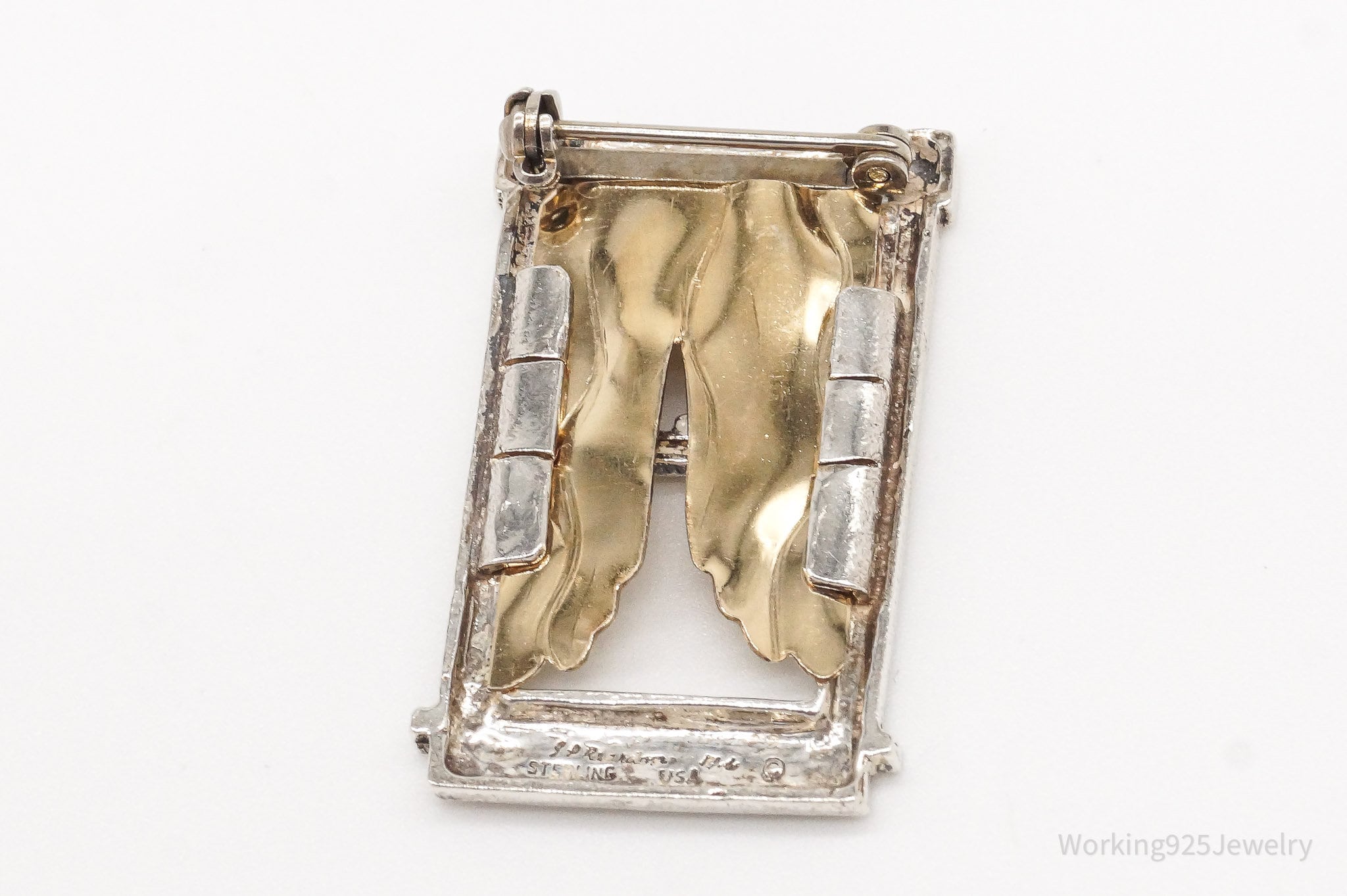 Rare Vintage Designer J.P. Reardon Gold Sterling Silver Window Brooch Pin