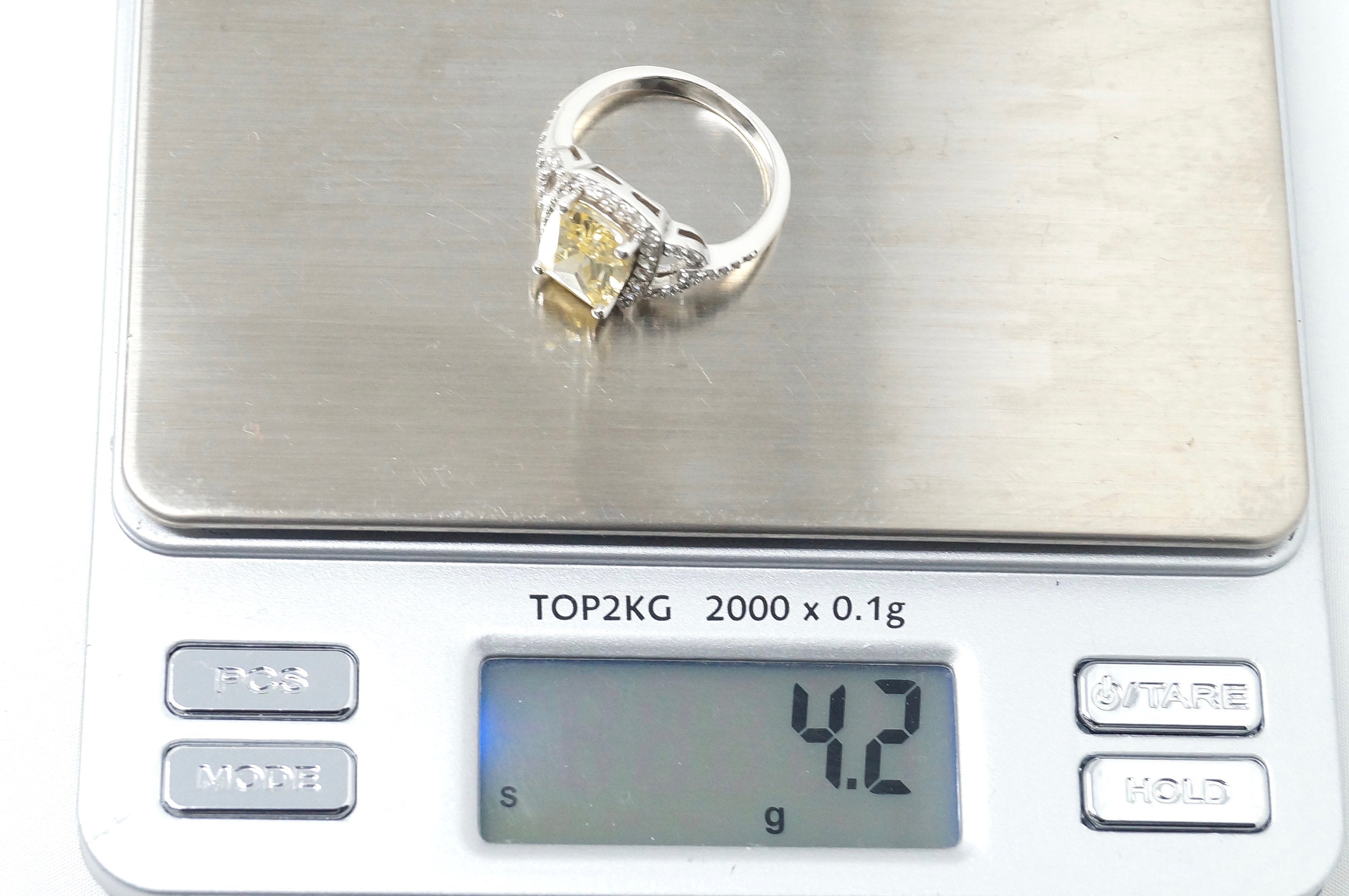 Vintage Designer Large Citrine CZ Art Deco Style Sterling Silver Ring Sz 6.75