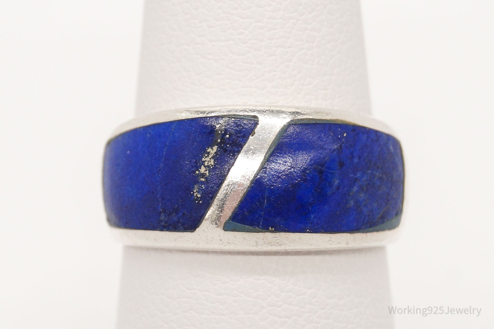 Vintage Lapis Lazuli Sterling Silver Band Ring - Size 6.25