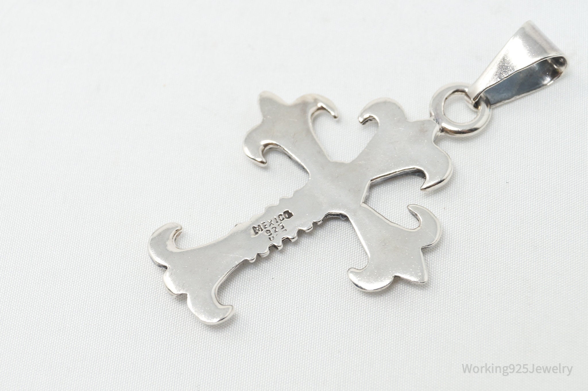 Vintage Large Cross Sterling Silver Necklace Pendant