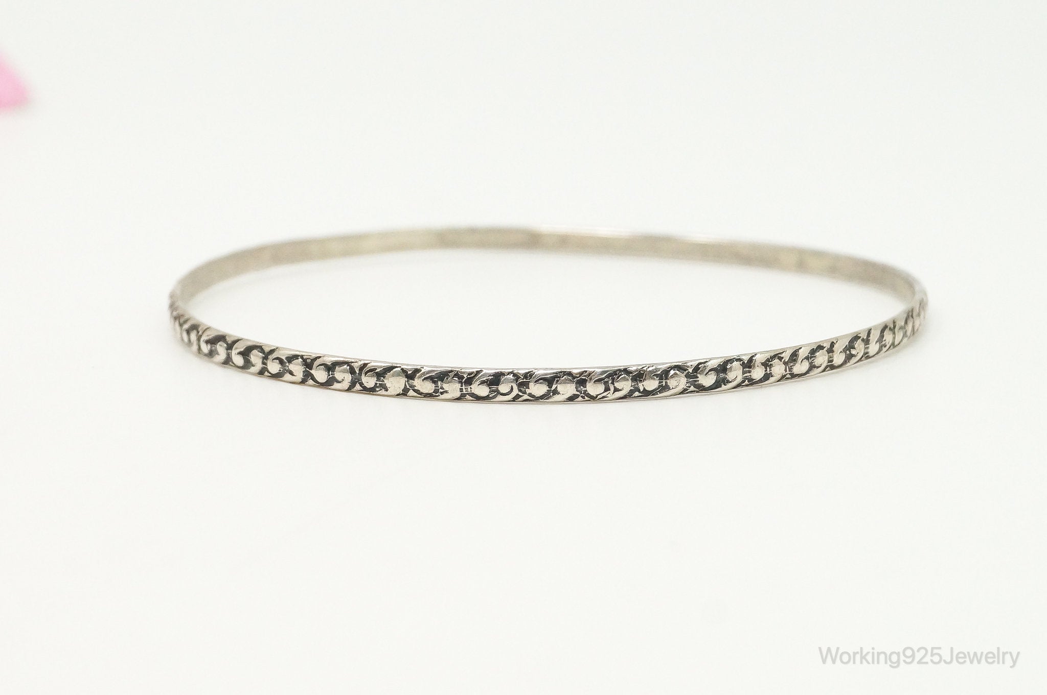 Antique BEAU Bandana Style Print Sterling Silver Bangle Bracelet