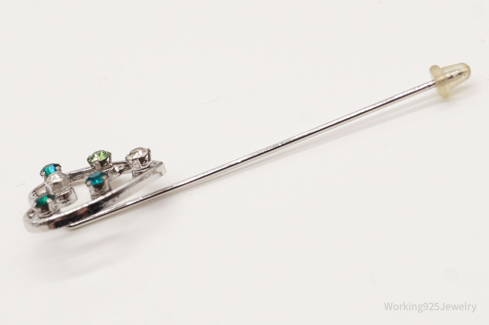 Antique Anson Rhinestone Heart Sterling Silver Stick Pin