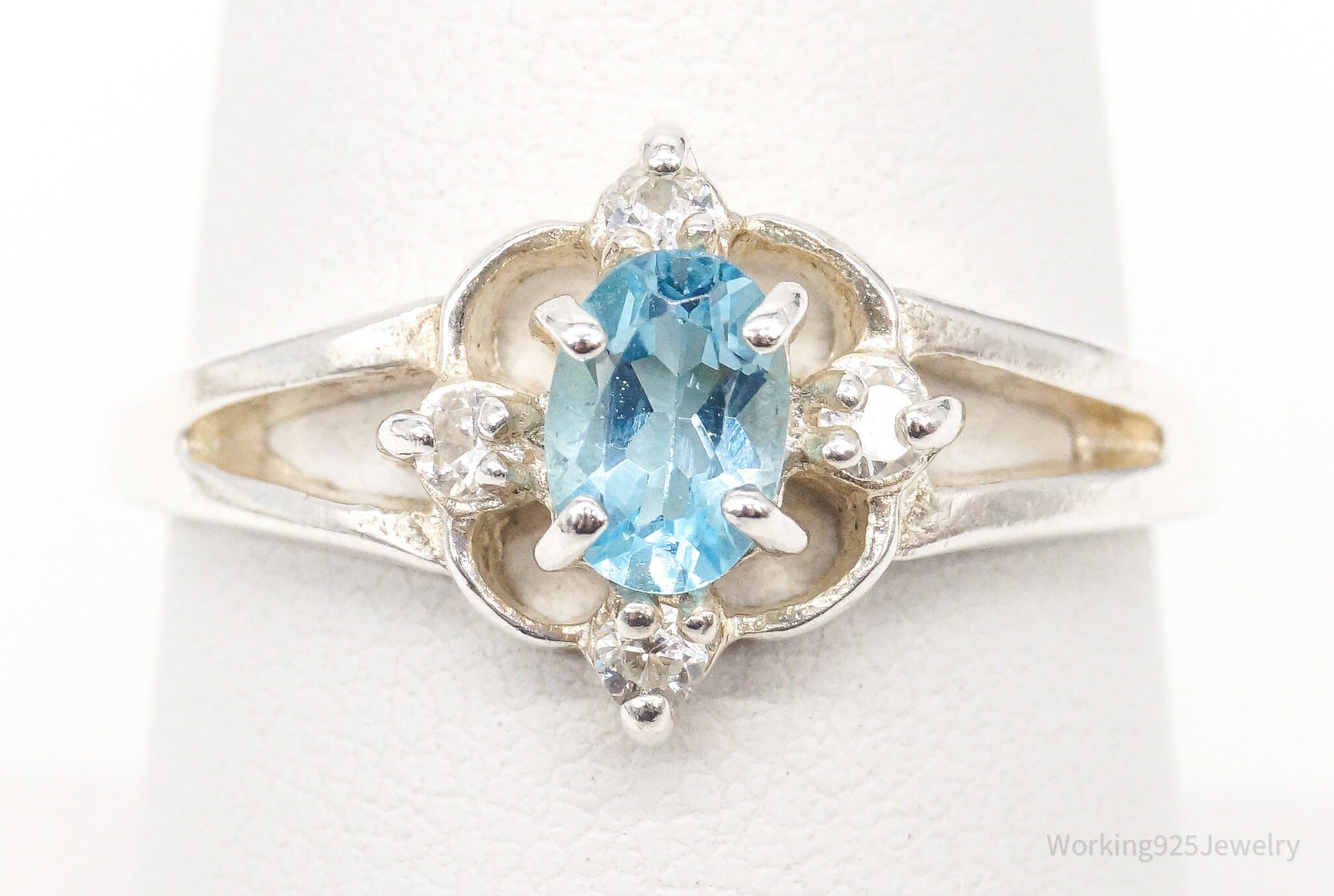 Vintage Blue Topaz Cubic Zirconia Sterling Silver Ring - Size 7.75