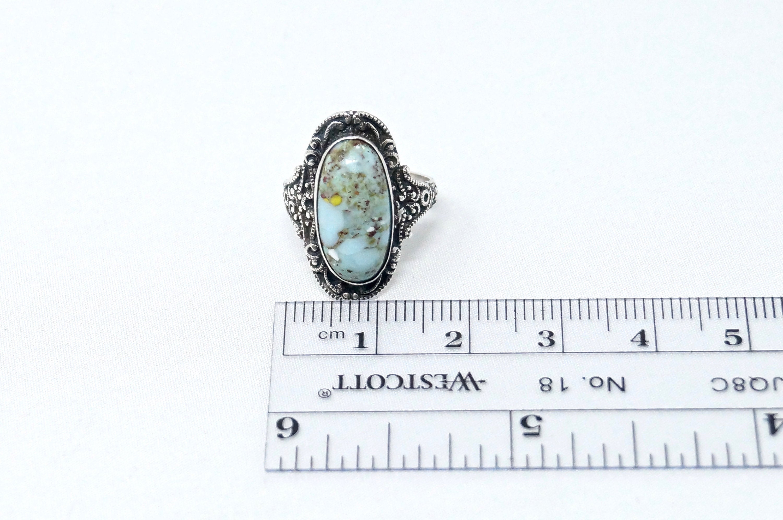 Vintage Art Nouveau Early 1900s Style Turquoise Sterling Silver Ring - Size 5