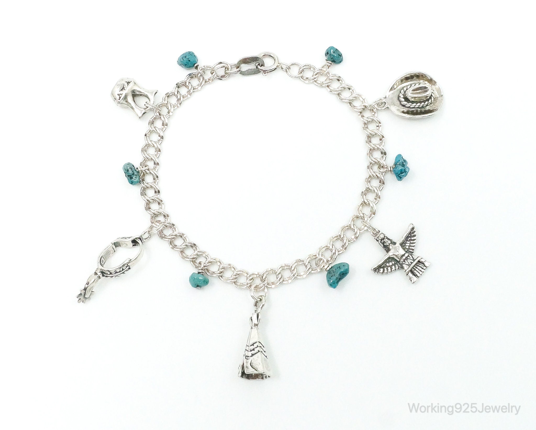 Carolyn Pollack Turquoise Southwestern Charms Sterling Silver Bracelet