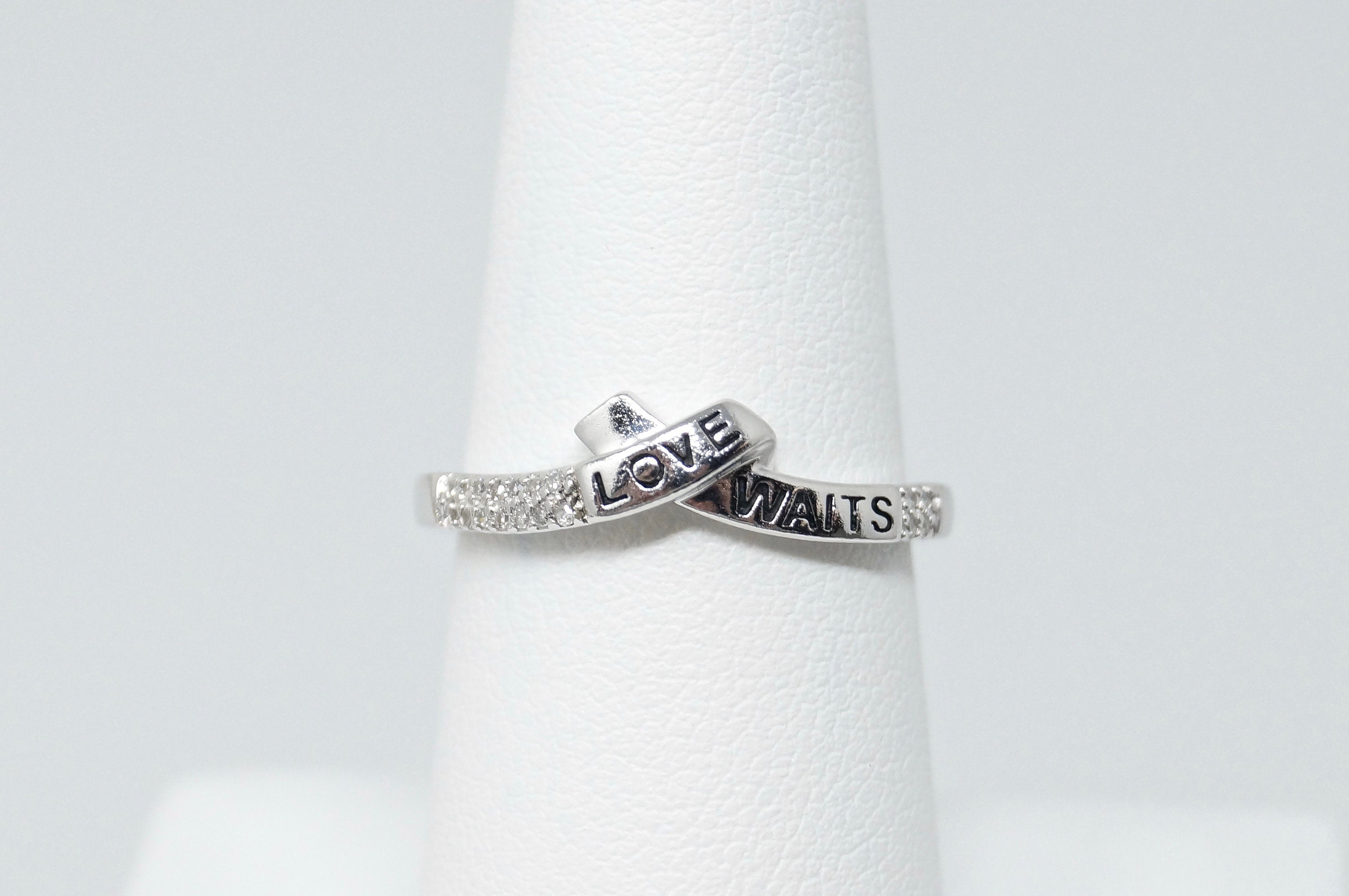 Beautiful "Love Waits" Unity Promise Ring Cz Sterling Silver Sz 7