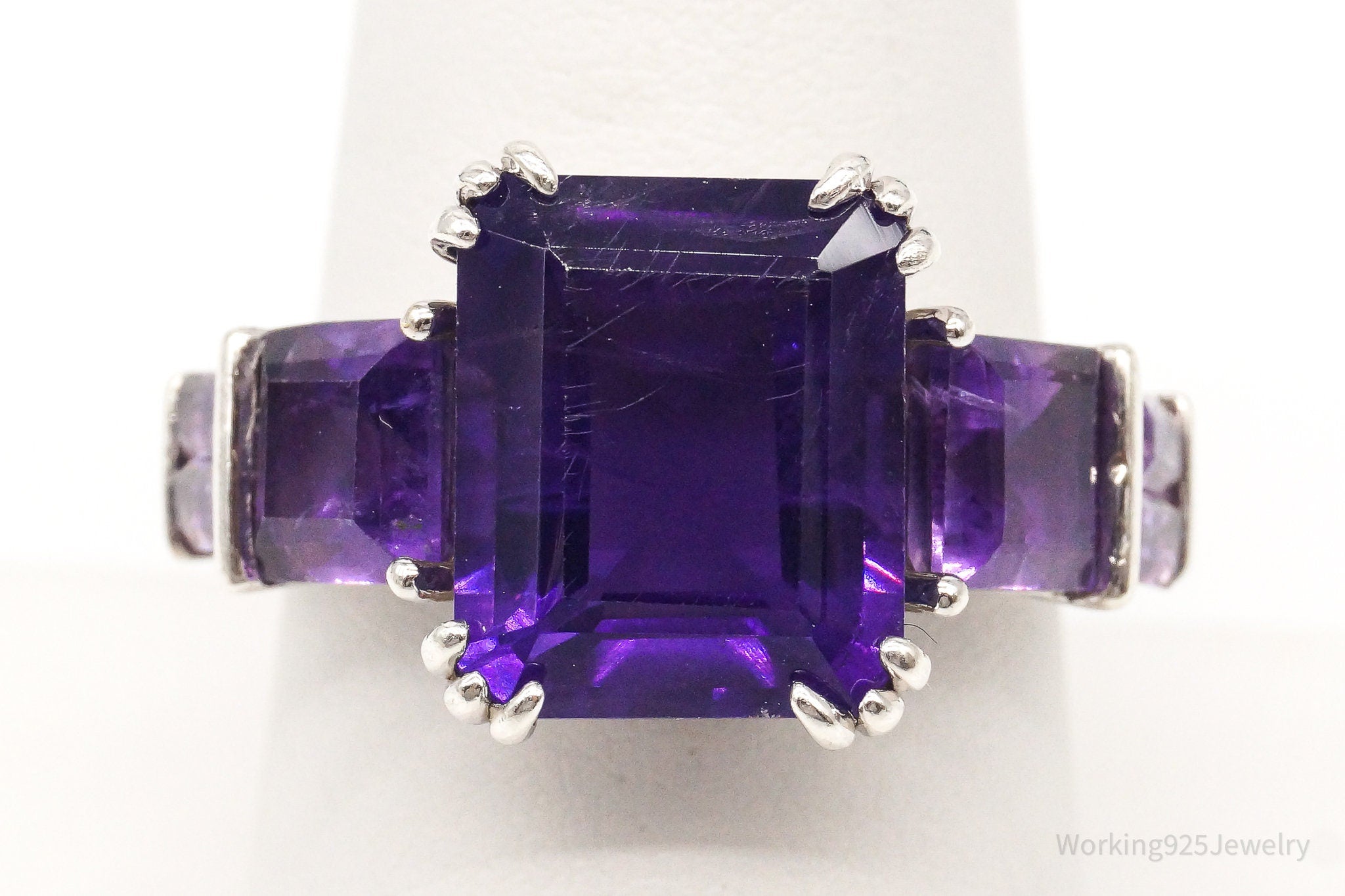 Vintage JCL Amethyst Cubic Zirconia Sterling Silver Ring - Size 8.25