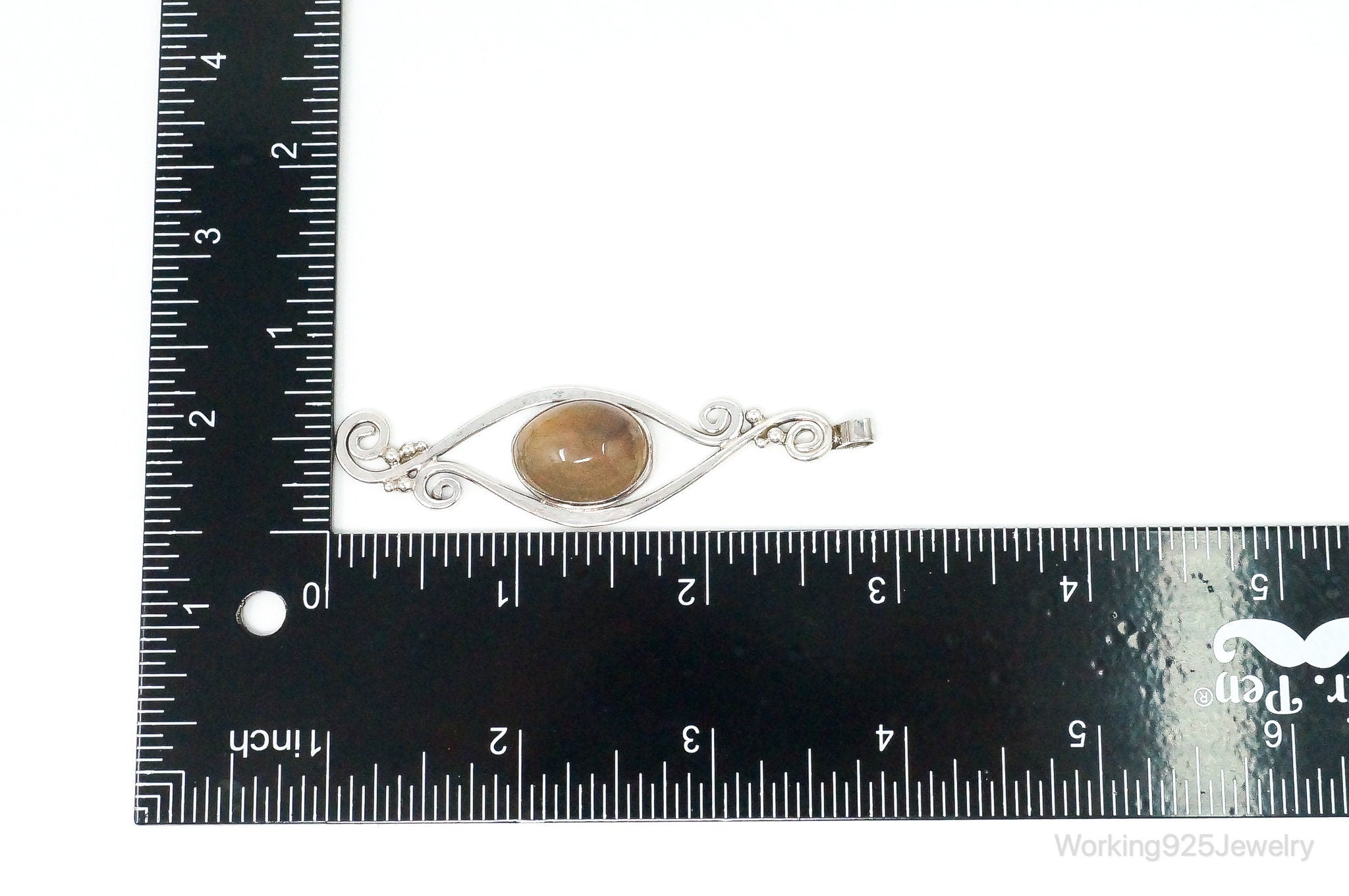 Large Vintage Brown Gemstone Sterling Silver Necklace Pendant