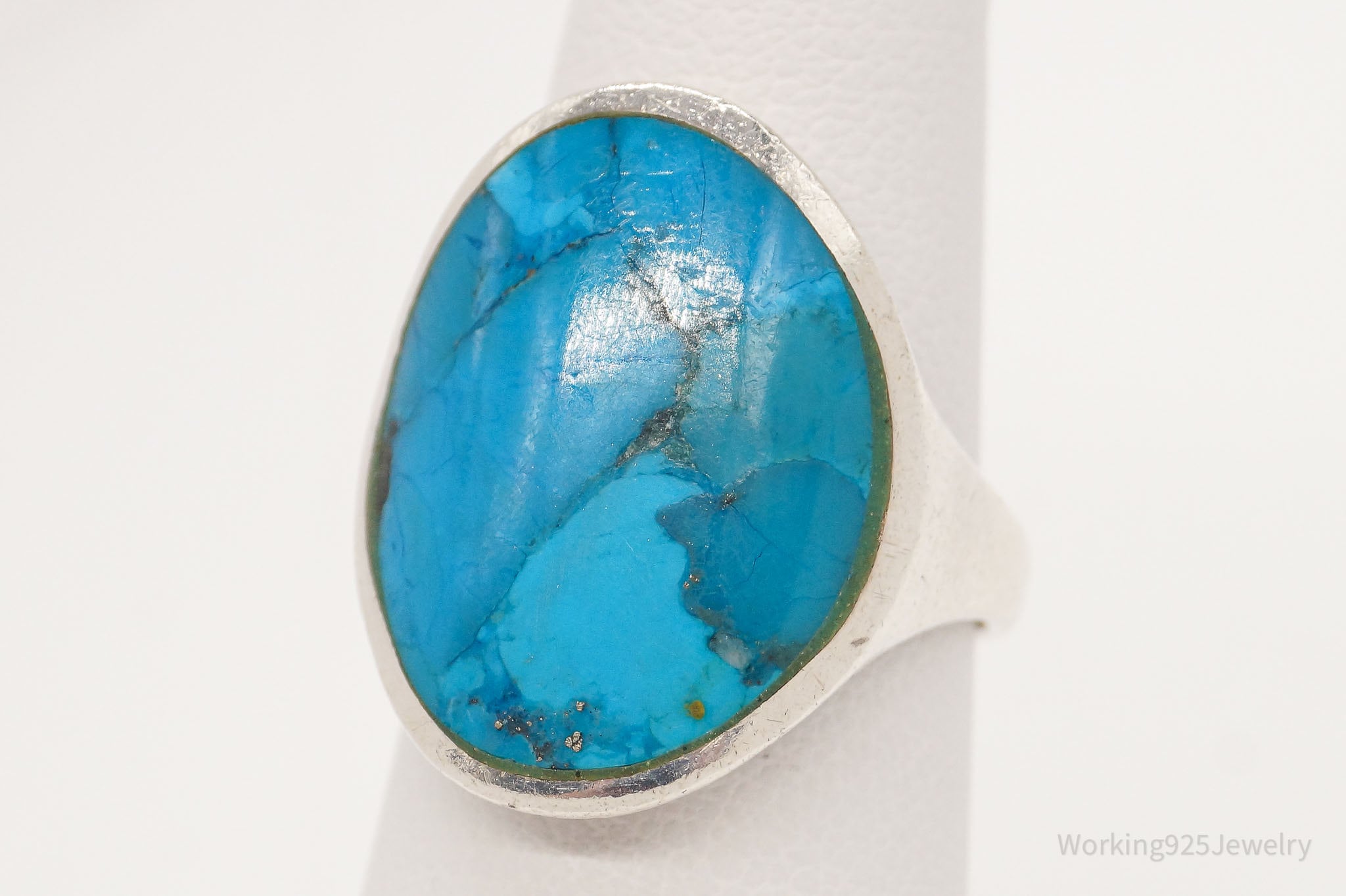 Vintage Blue Turquoise Sterling Silver Ring - Size 6.5