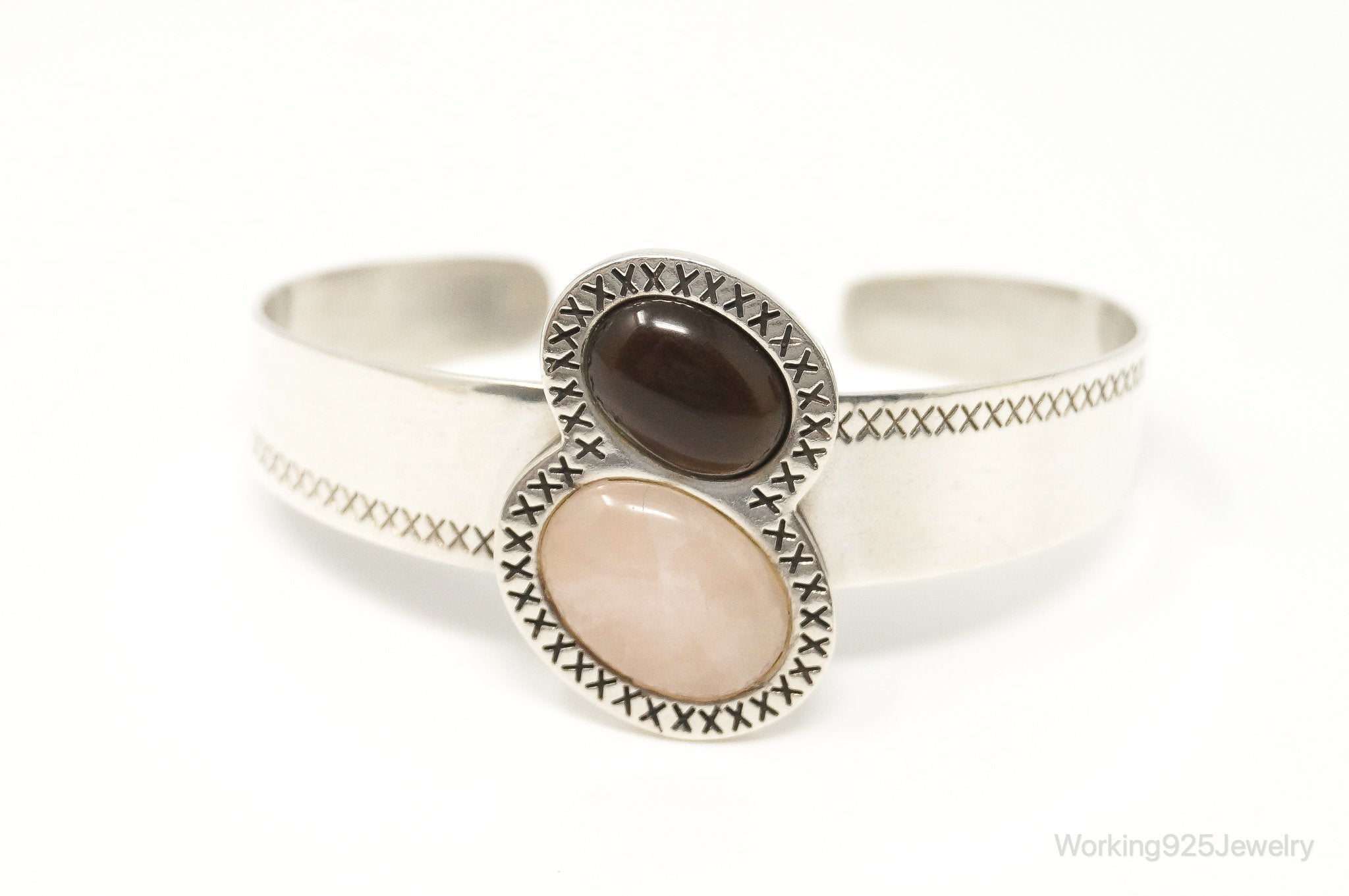 Desert Rose Trading Co Rose Quartz Smoky Topaz Sterling Silver Cuff Bracelet