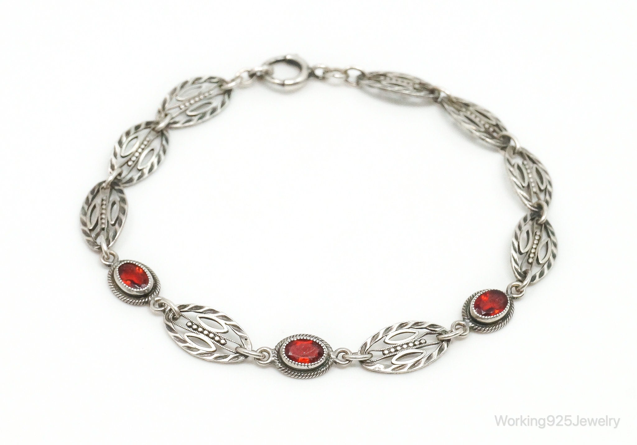 Antique Art Deco Garnet Sterling Silver Bracelet