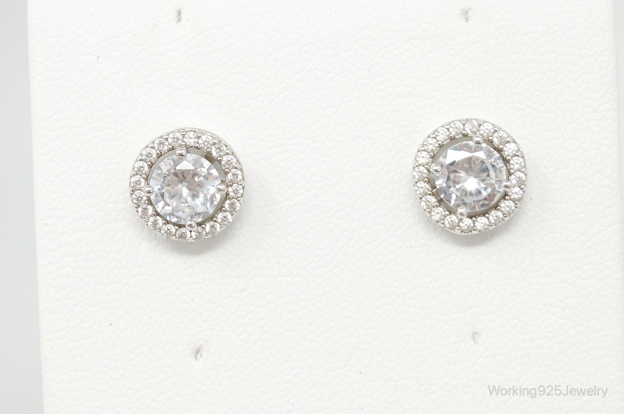 Large Cubic Zirconia Sterling Silver Stud Post Earrings