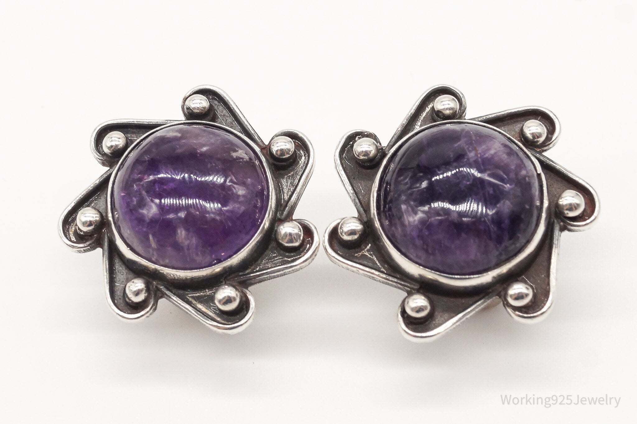 RARE Vintage Mexico Designer Carmen Beckmann Amethyst Sterling Silver Earrings