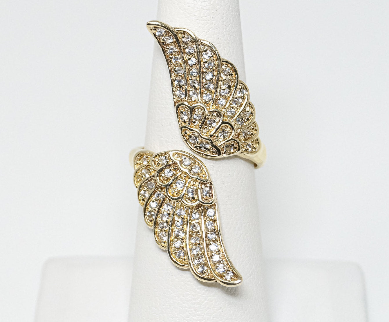 Vintage Designer GSJ CZ Gold Vermeil Wings Sterling Silver Ring - Sz 6.5