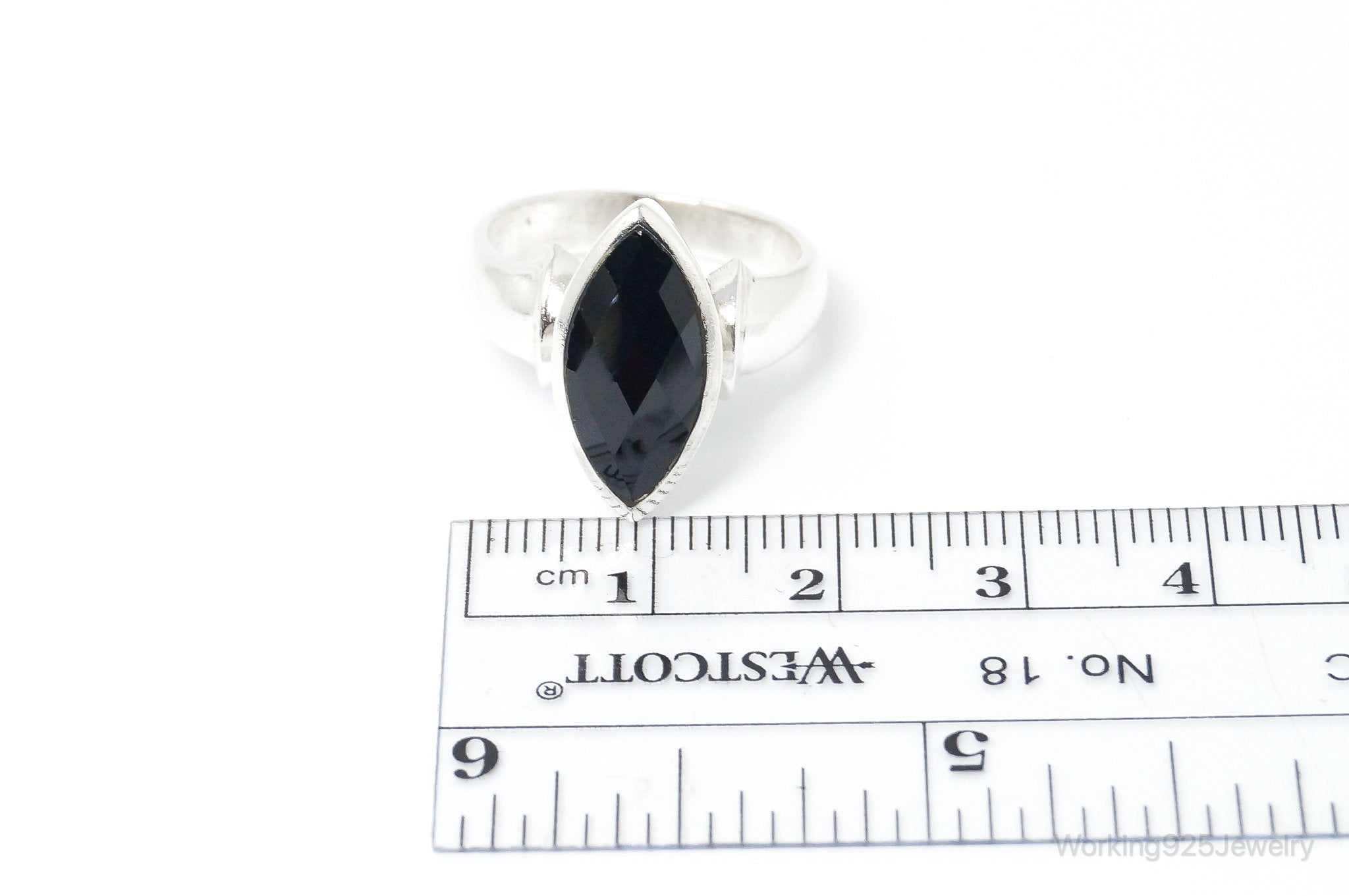 Vintage Art Deco Style Black Onyx Sterling Silver Ring - Size 7