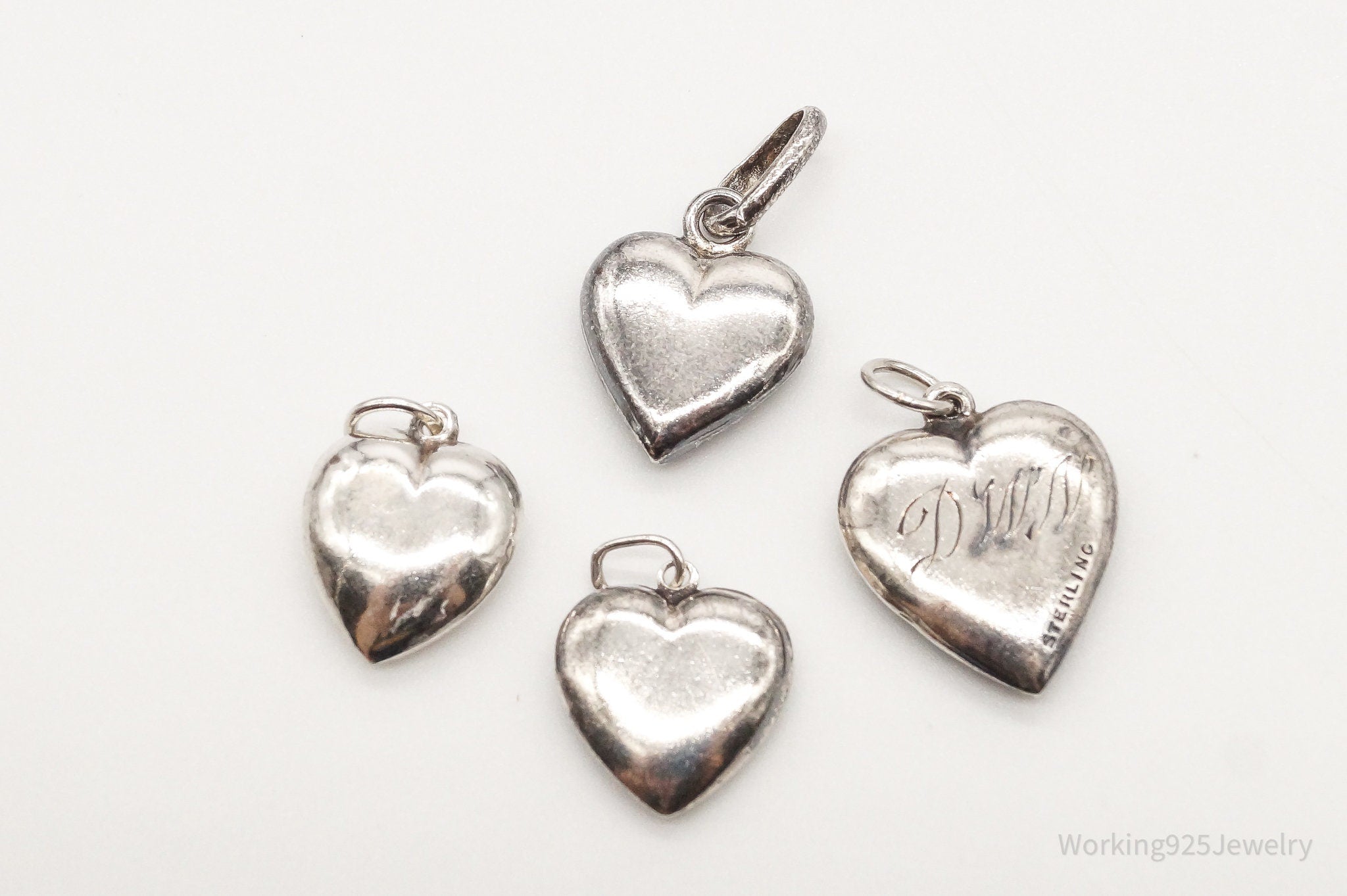 Antique Puffy Hearts Sterling Silver Charms Set Lot