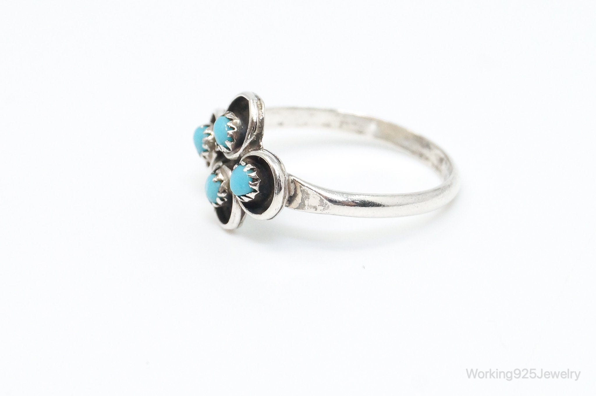 Native American Petit Point Turquoise Unsigned Sterling Silver Ring SZ 6.75