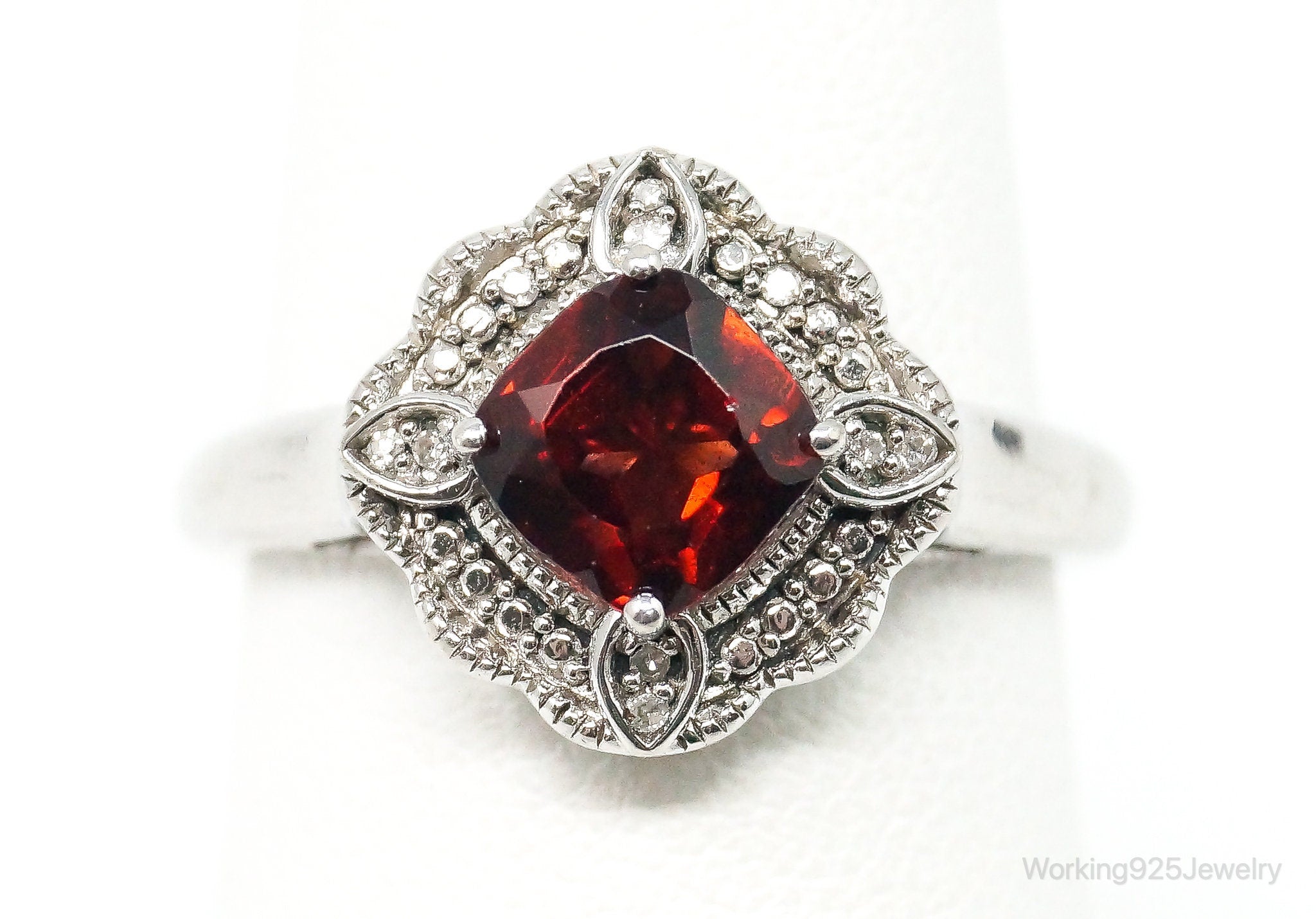 Vintage Garnet Cubic Zirconia Sterling Silver Ring - Size 7