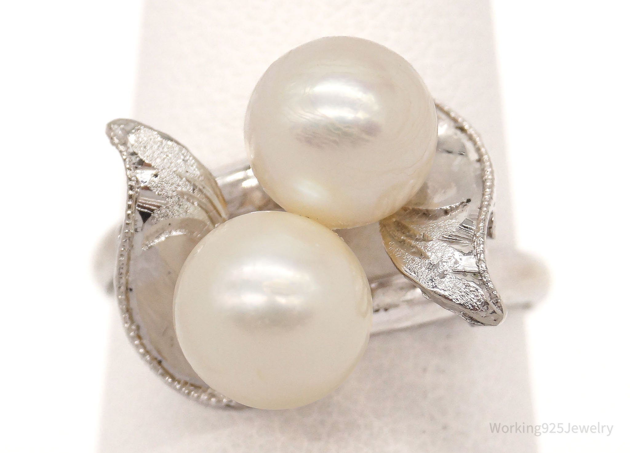 Antique Faux Pearl Silver Ring - Size 5.75