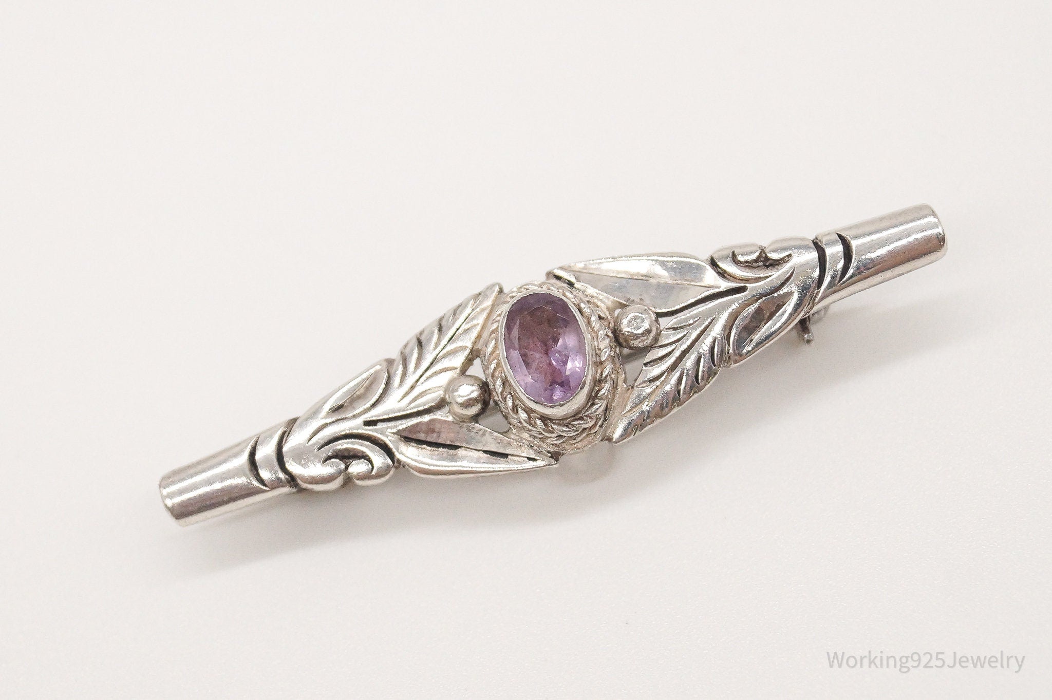 Vintage Amethyst Sterling Silver Brooch Pin