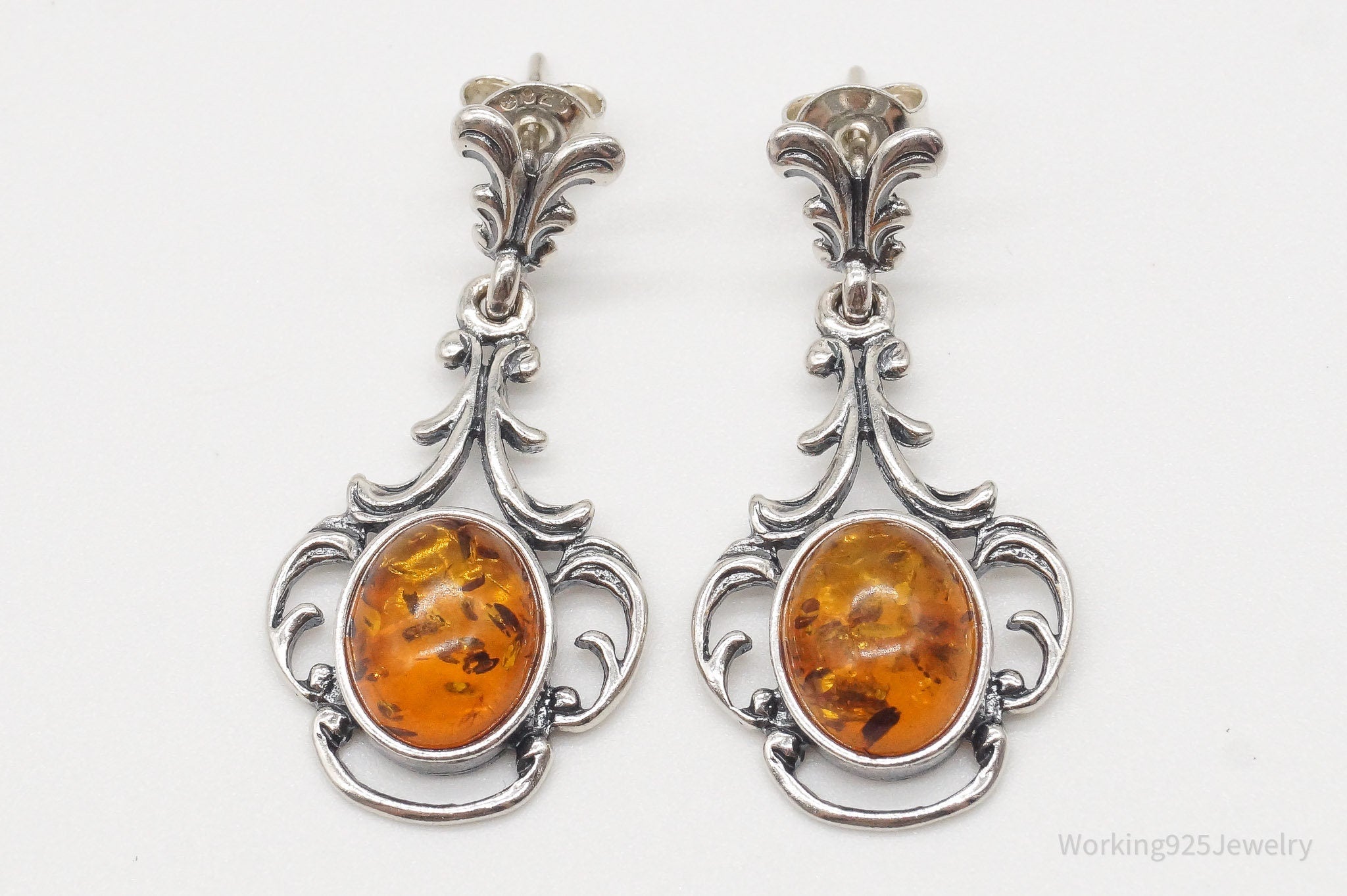 Vintage Amber Modernist Sterling Silver Earrings