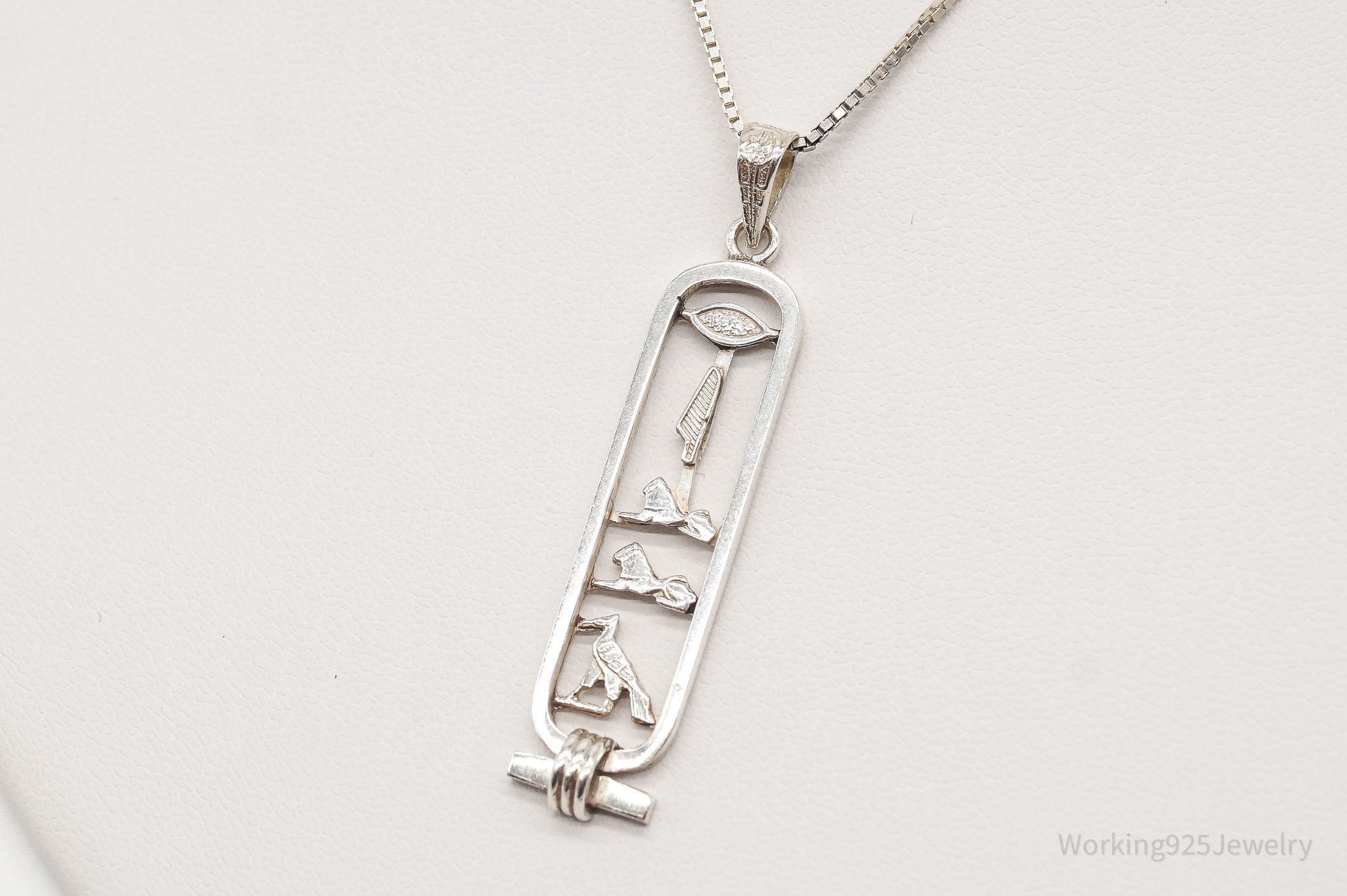 Vintage Large Egyptian Cartouche Sterling Silver Necklace