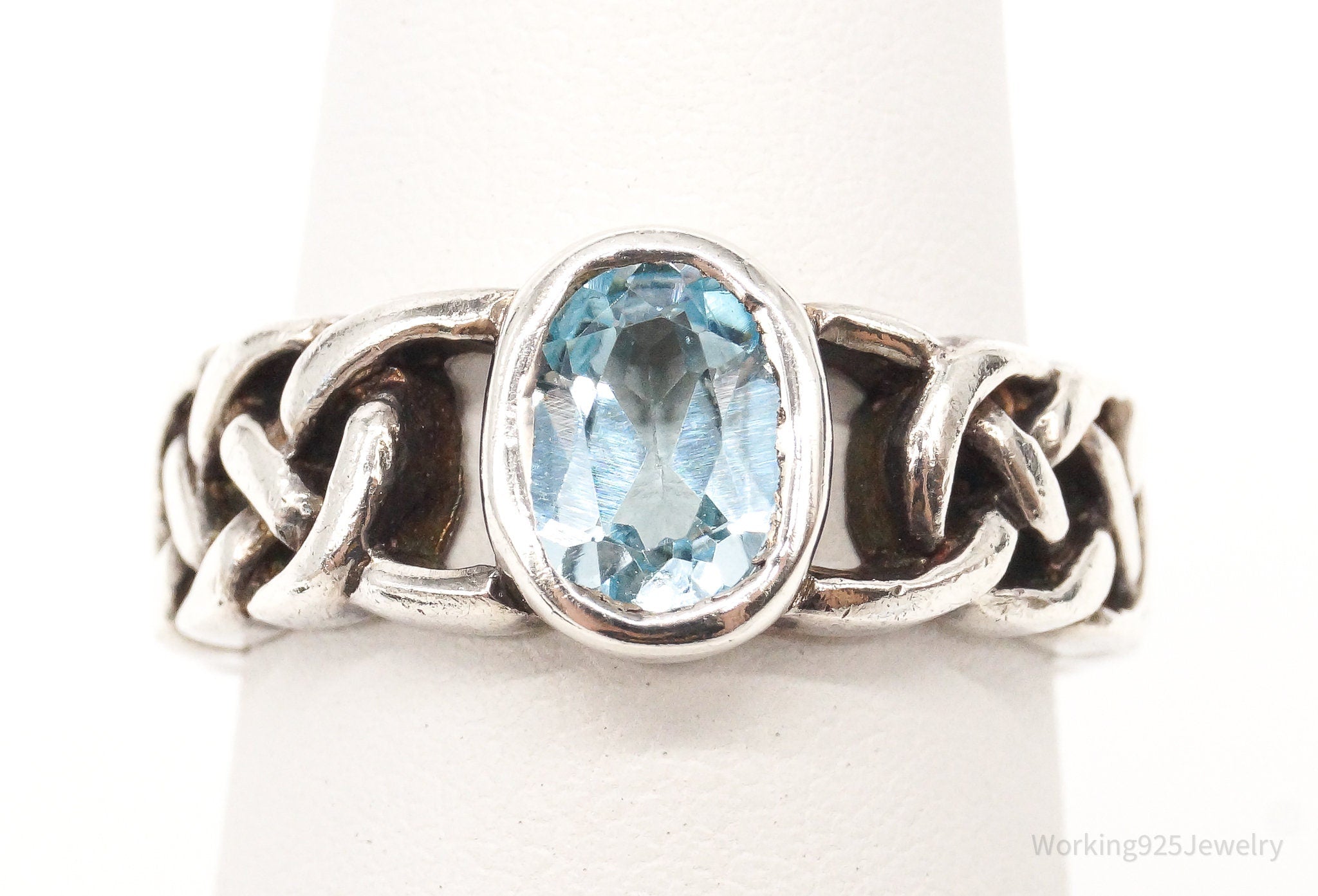 Vintage Blue Topaz Celtic Knot Sterling Silver Ring - Size 5.75