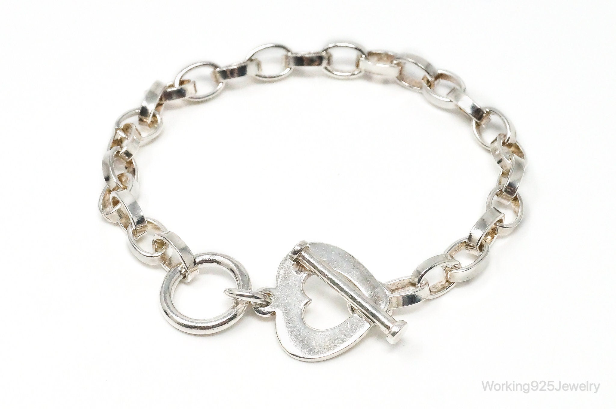 Designer Silpada Retired Heart Chain Link Sterling Silver Toggle Bracelet