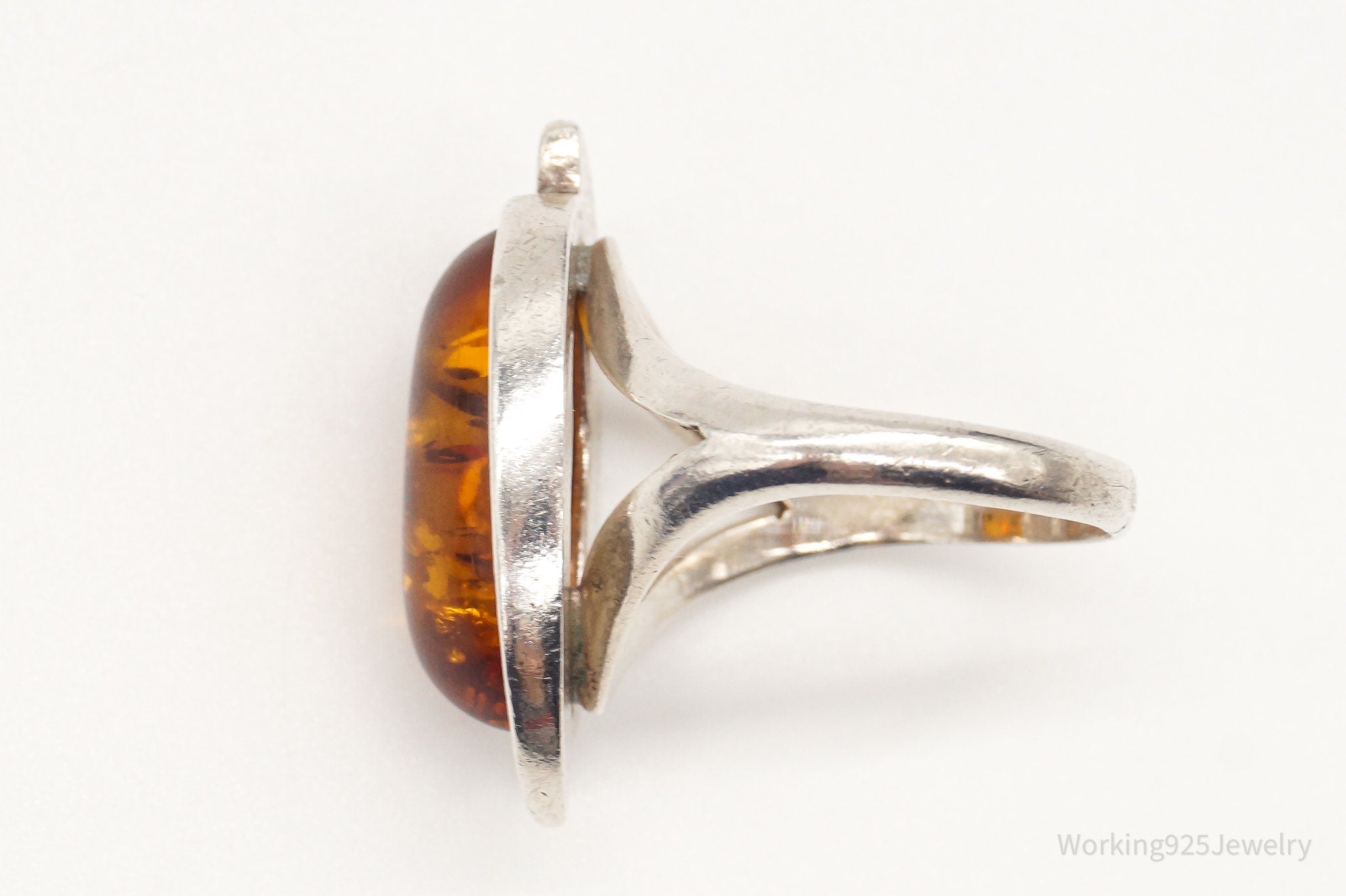 Vintage Baltic Amber Modernist Sterling Silver Ring - Size 6.25