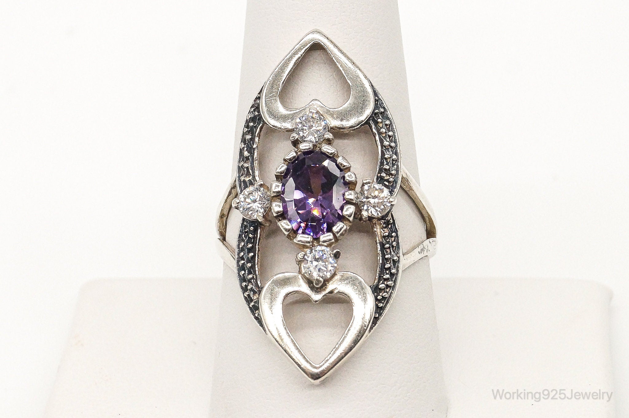 Vintage Cubic Zirconia Amethyst Sterling Silver Ring Size 9.25